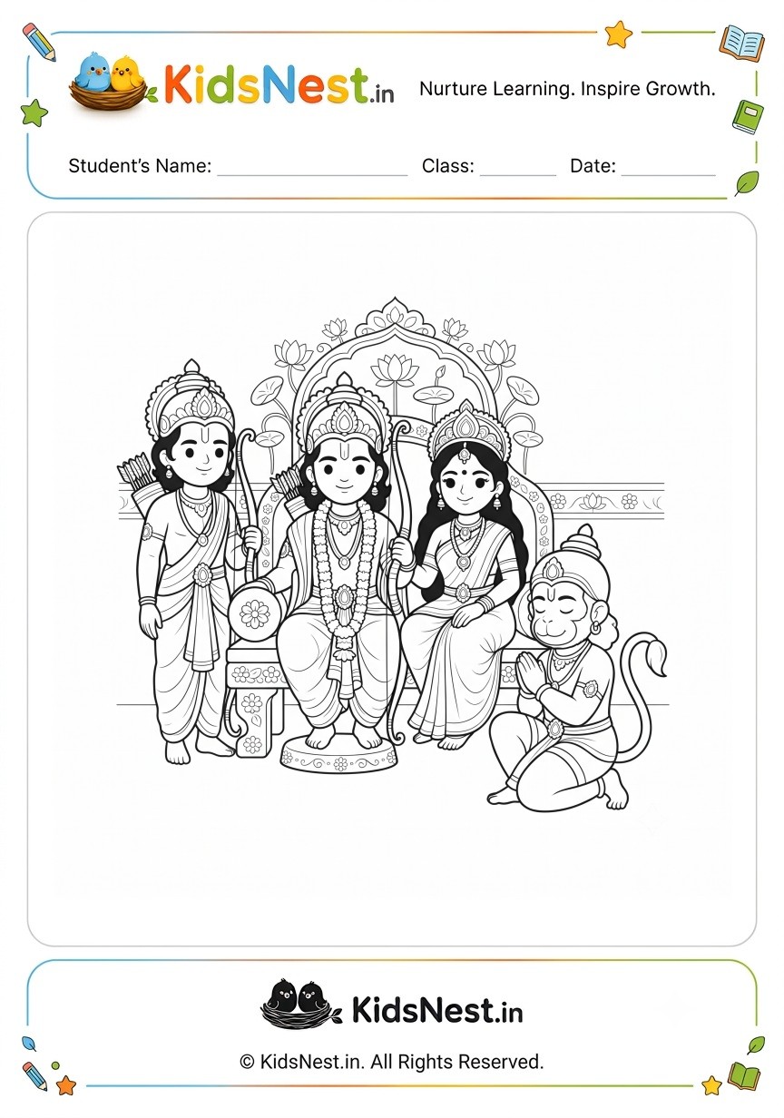 Ram Darbar Coloring Page for Kids | Free Printable Worksheet
