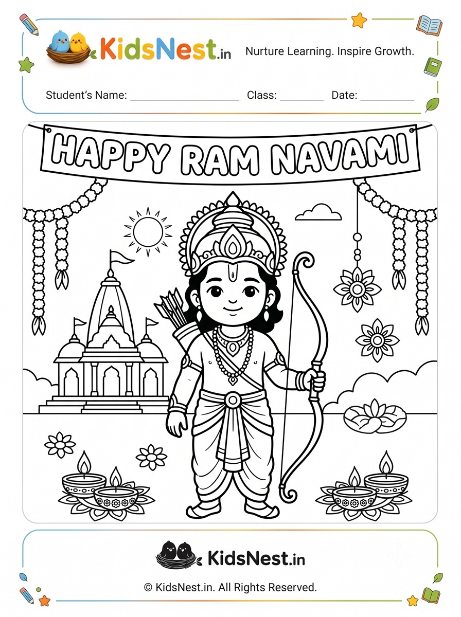Ram Navami Coloring Page for Kids | Free Printable Worksheet