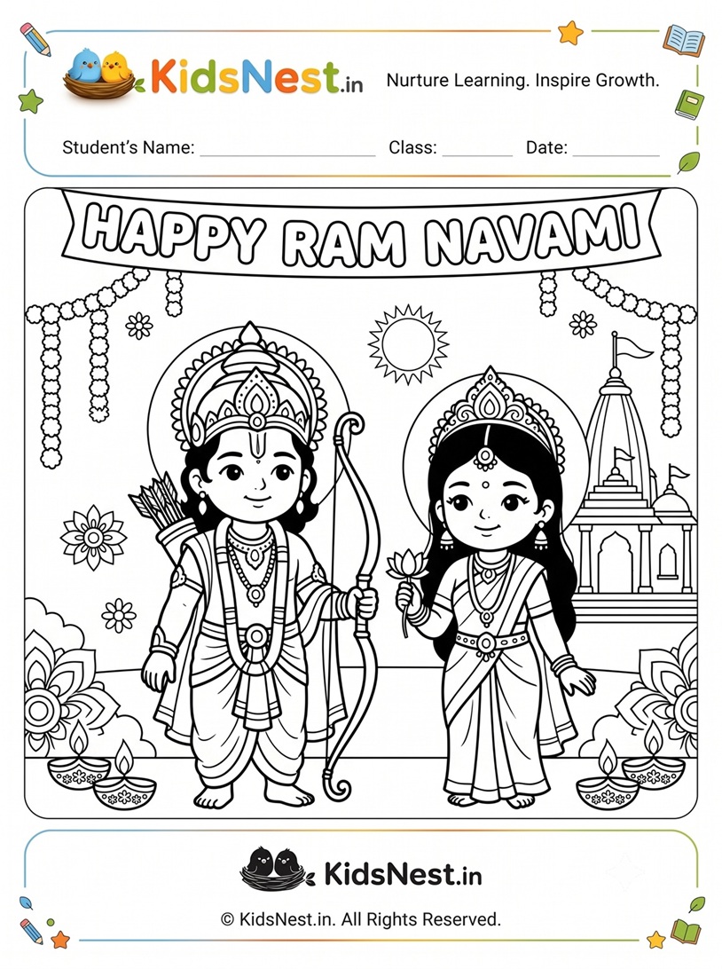 Ram Navami Coloring Page for Kids | Free Printable Worksheet