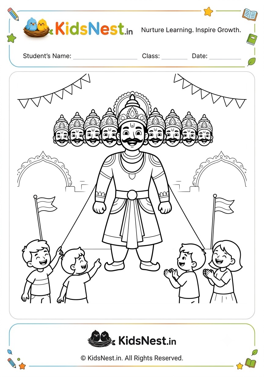 Ravana Dussehra Coloring Page for Kids | Printable Activity