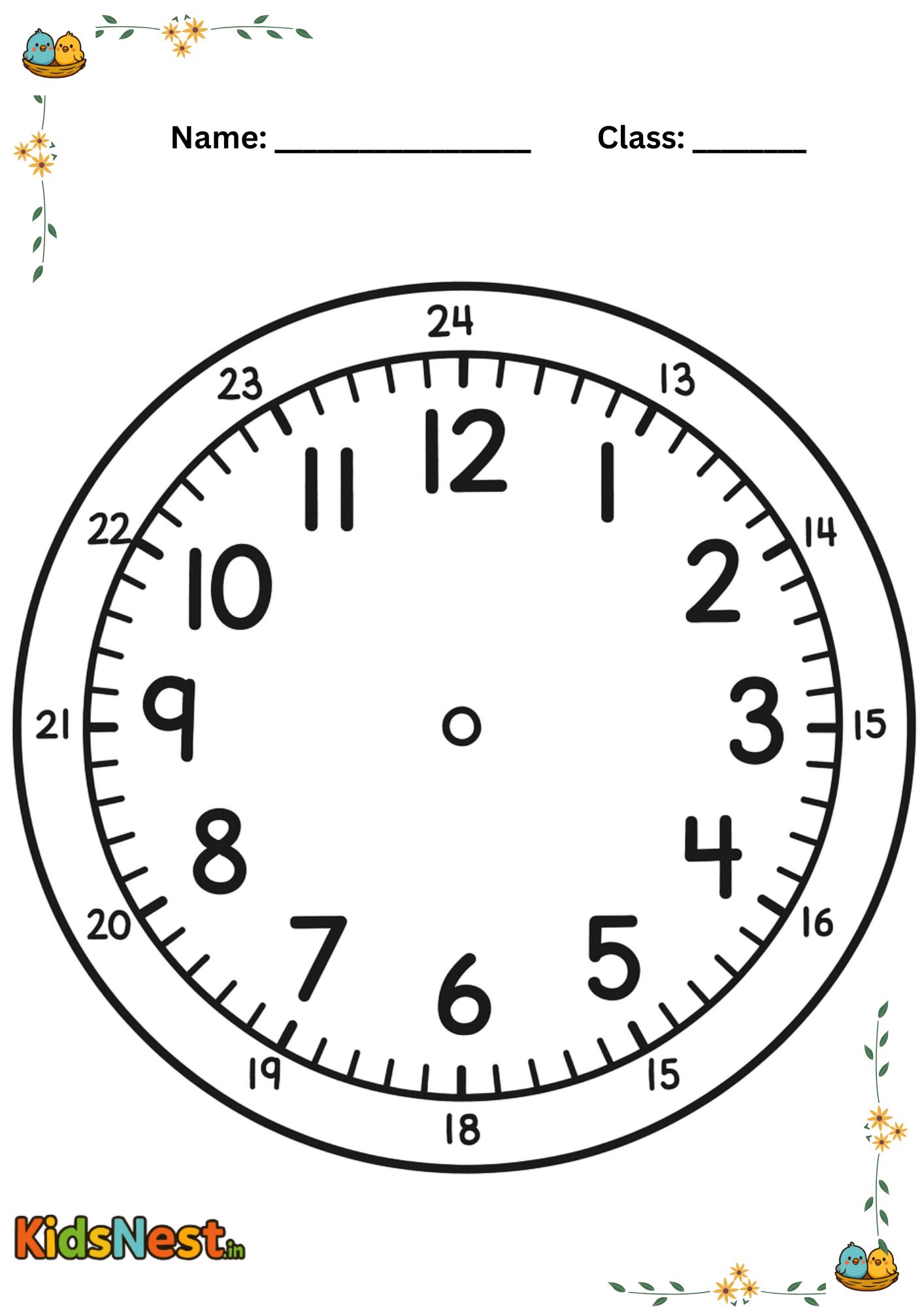 Printable 12 & 24 Hour Clock Worksheets for Kids