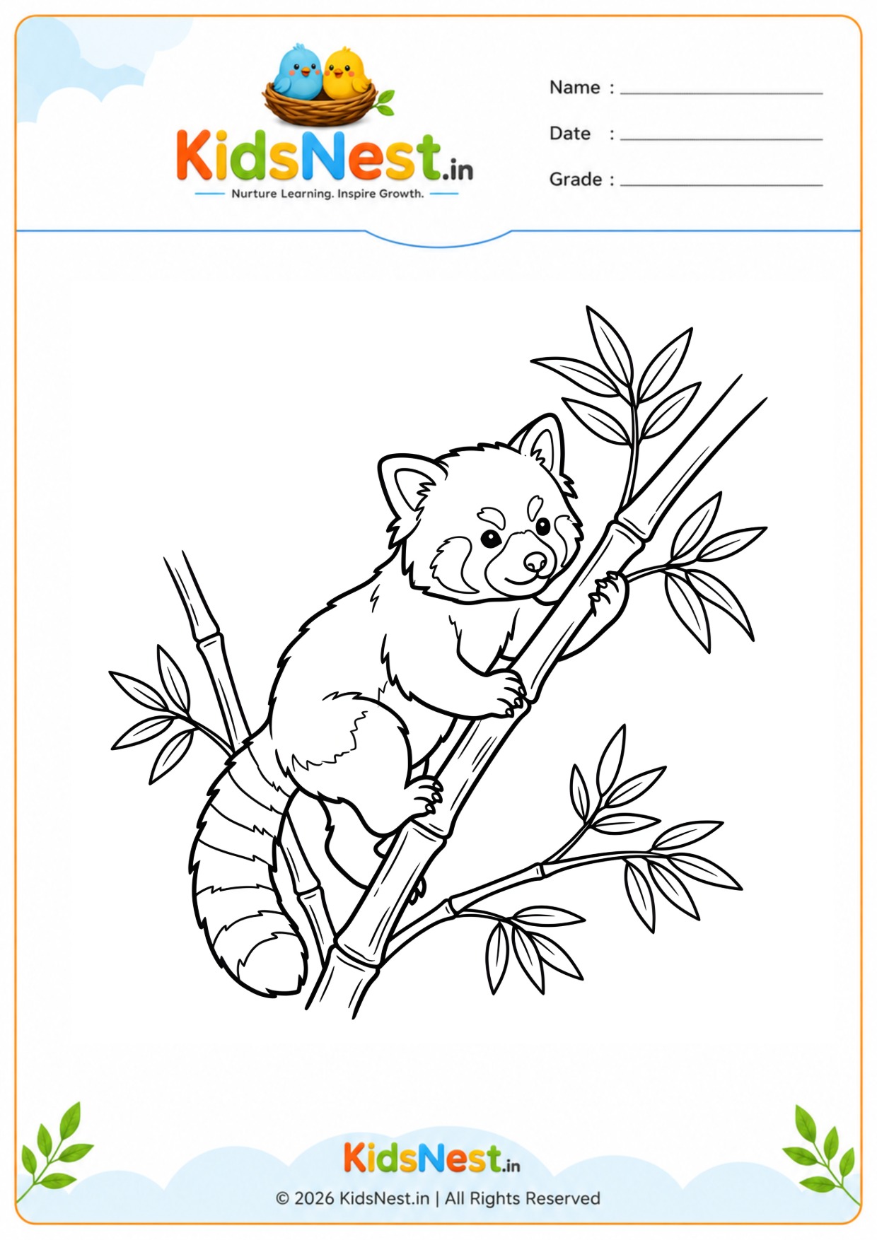Red Panda Climbing Bamboo Coloring Page | Printable for Kids