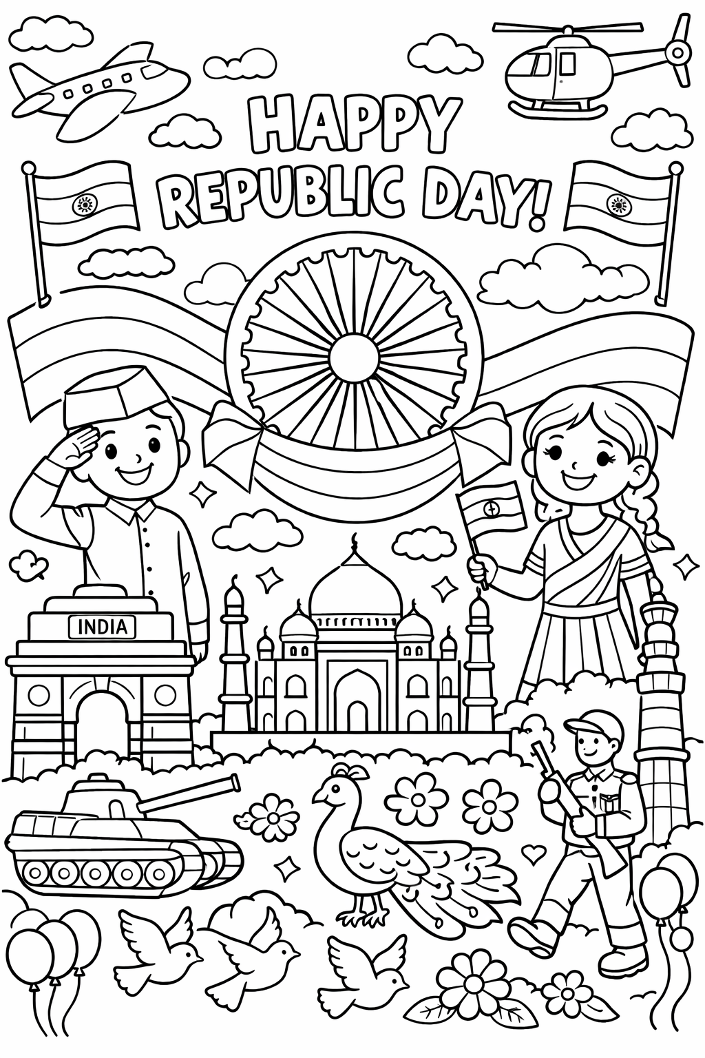 Republic Day Colouring Page for Kids | Free Printable Activity