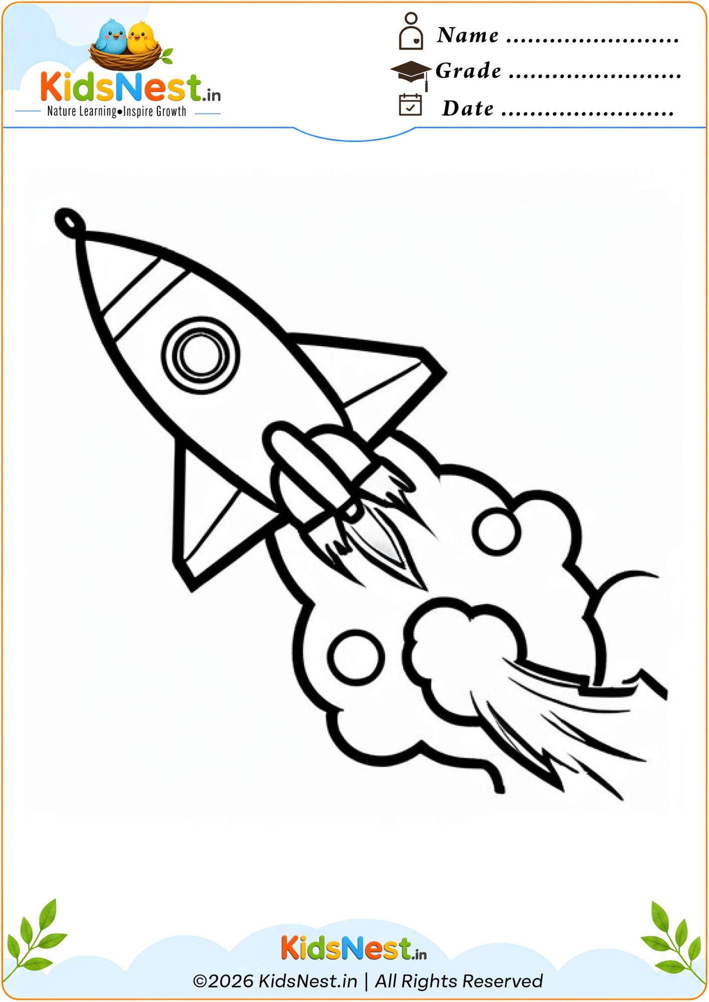 Free Printable Rocket Ship Coloring Worksheet for Kids