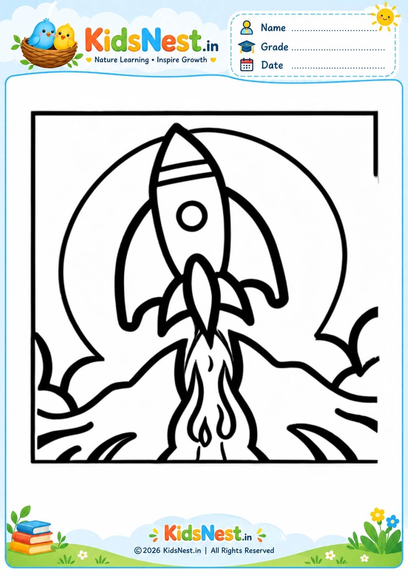 Rocket Ship Space Coloring Page for Kids | Free Printable