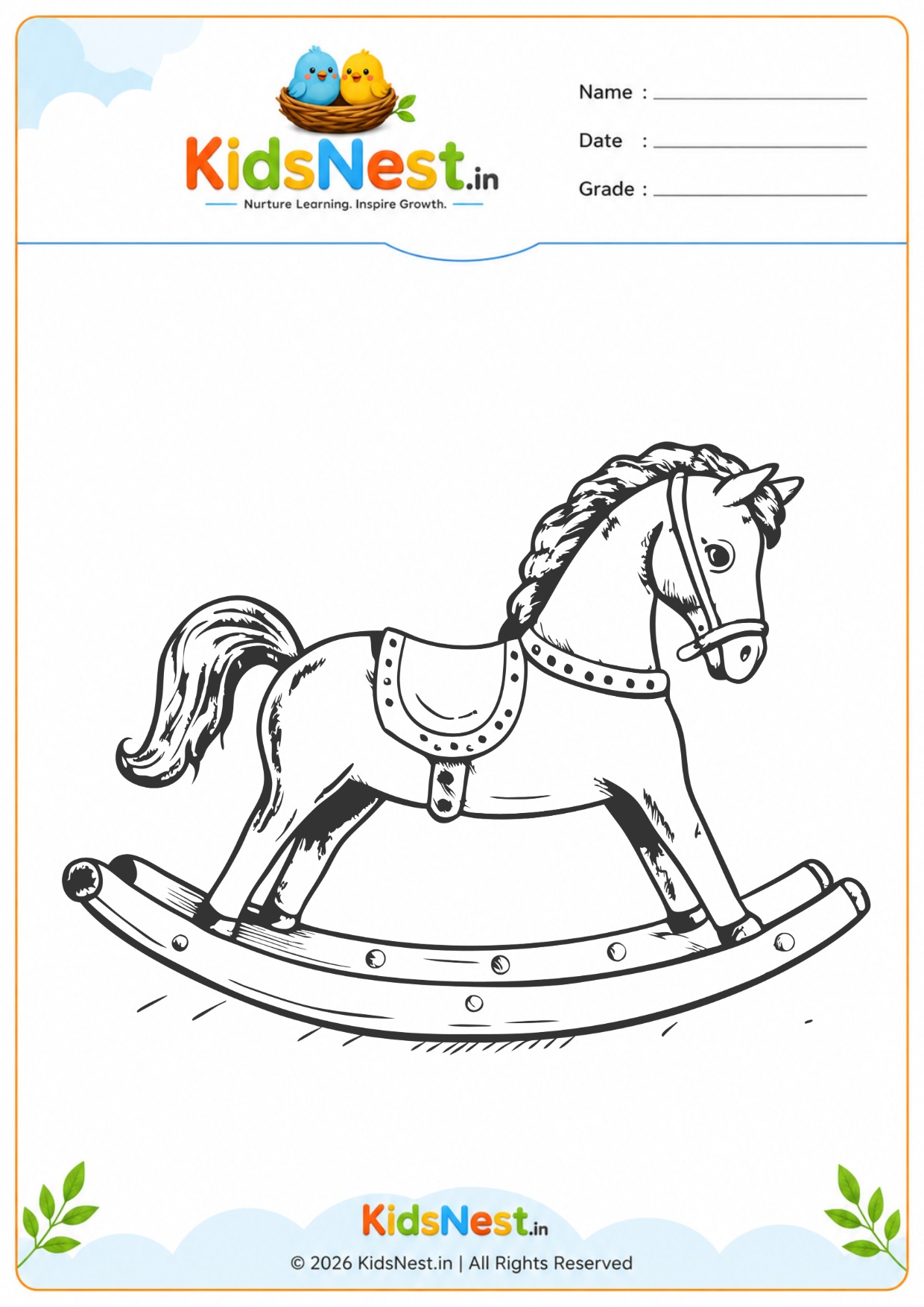 Rocking Horse Coloring Worksheet for Kids | Free Printable