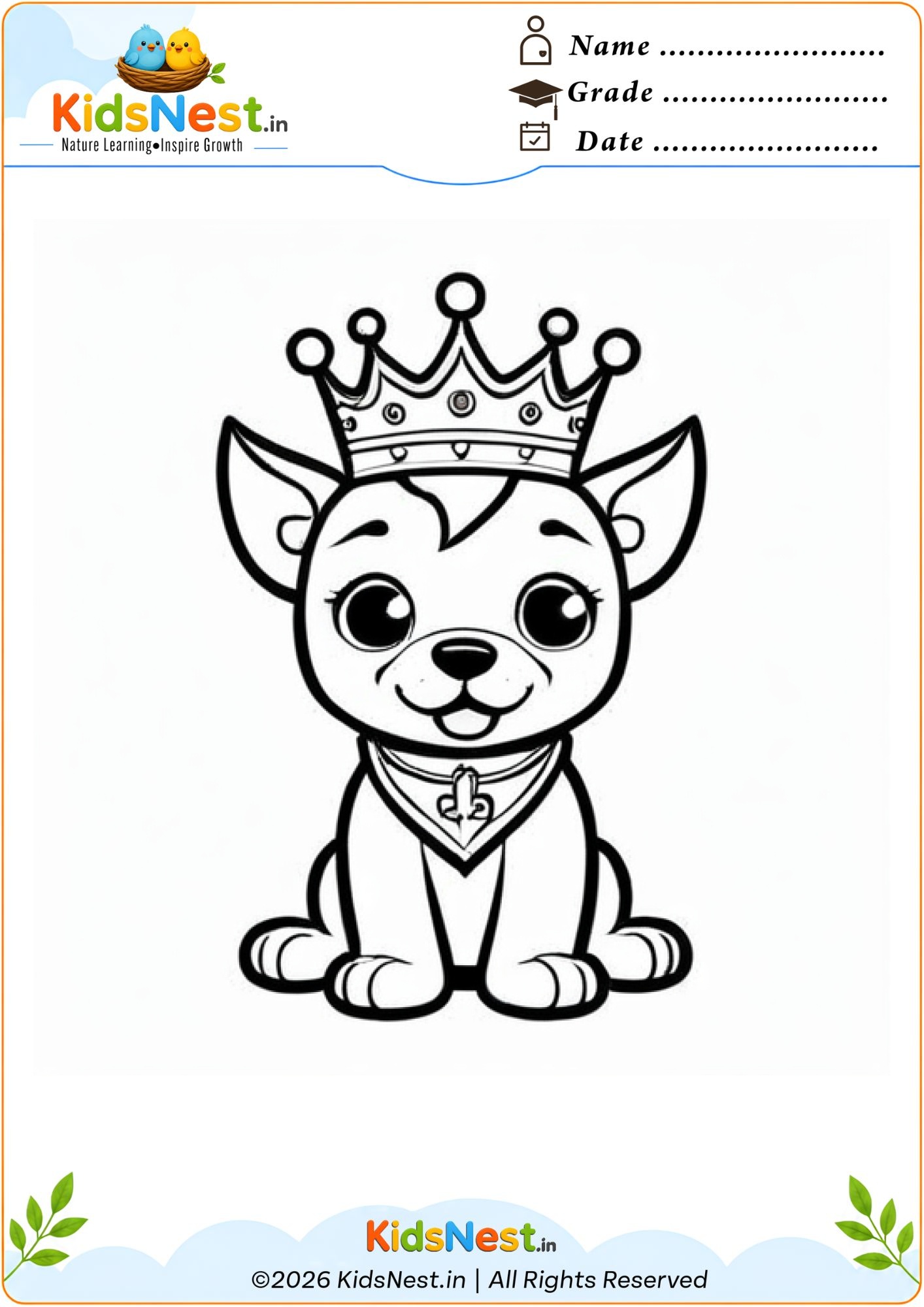 Royalty Puppy Coloring Worksheet for Kids | Free Printable