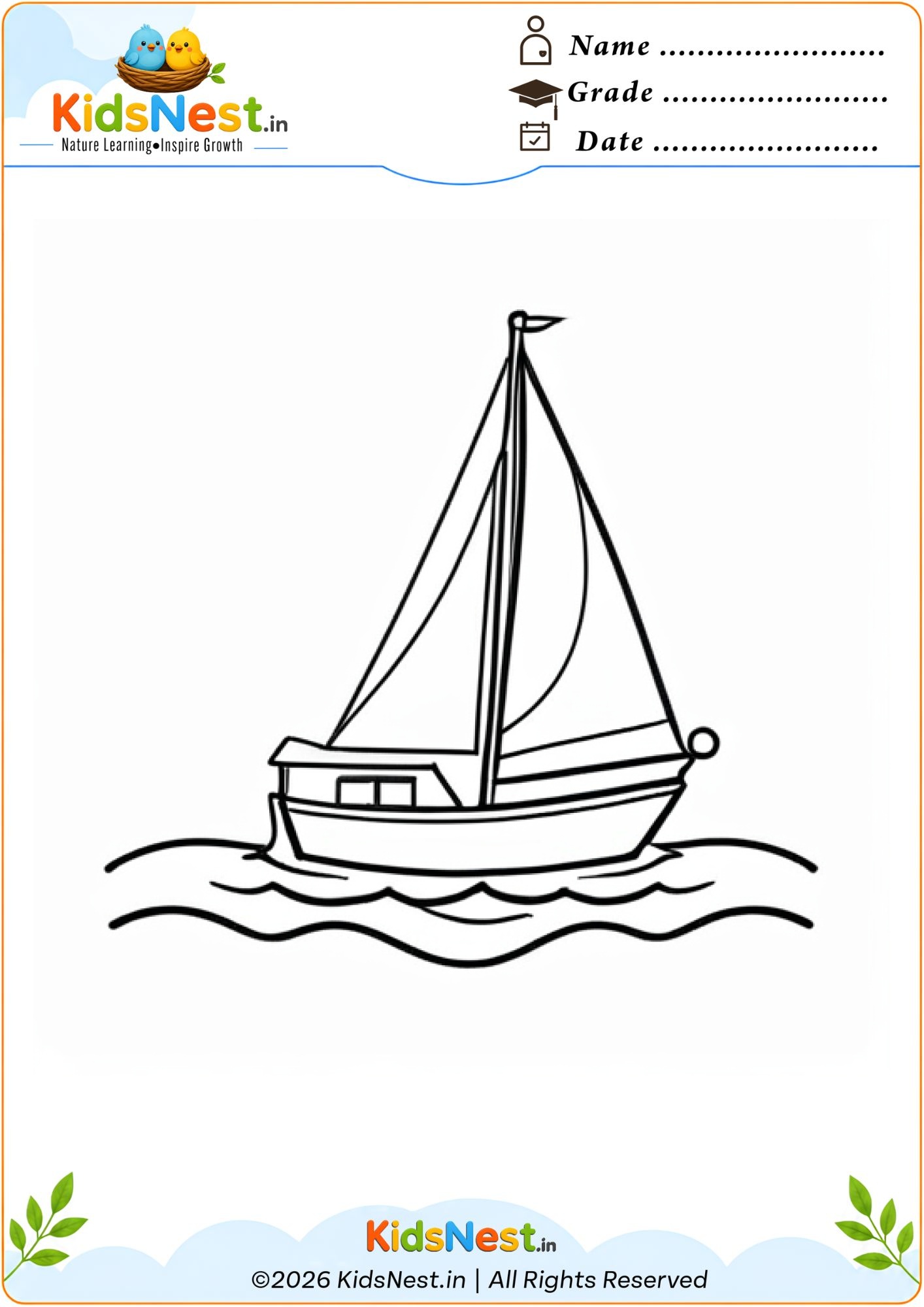 Free Sailboat Coloring Worksheet for Kids | Printable PDF