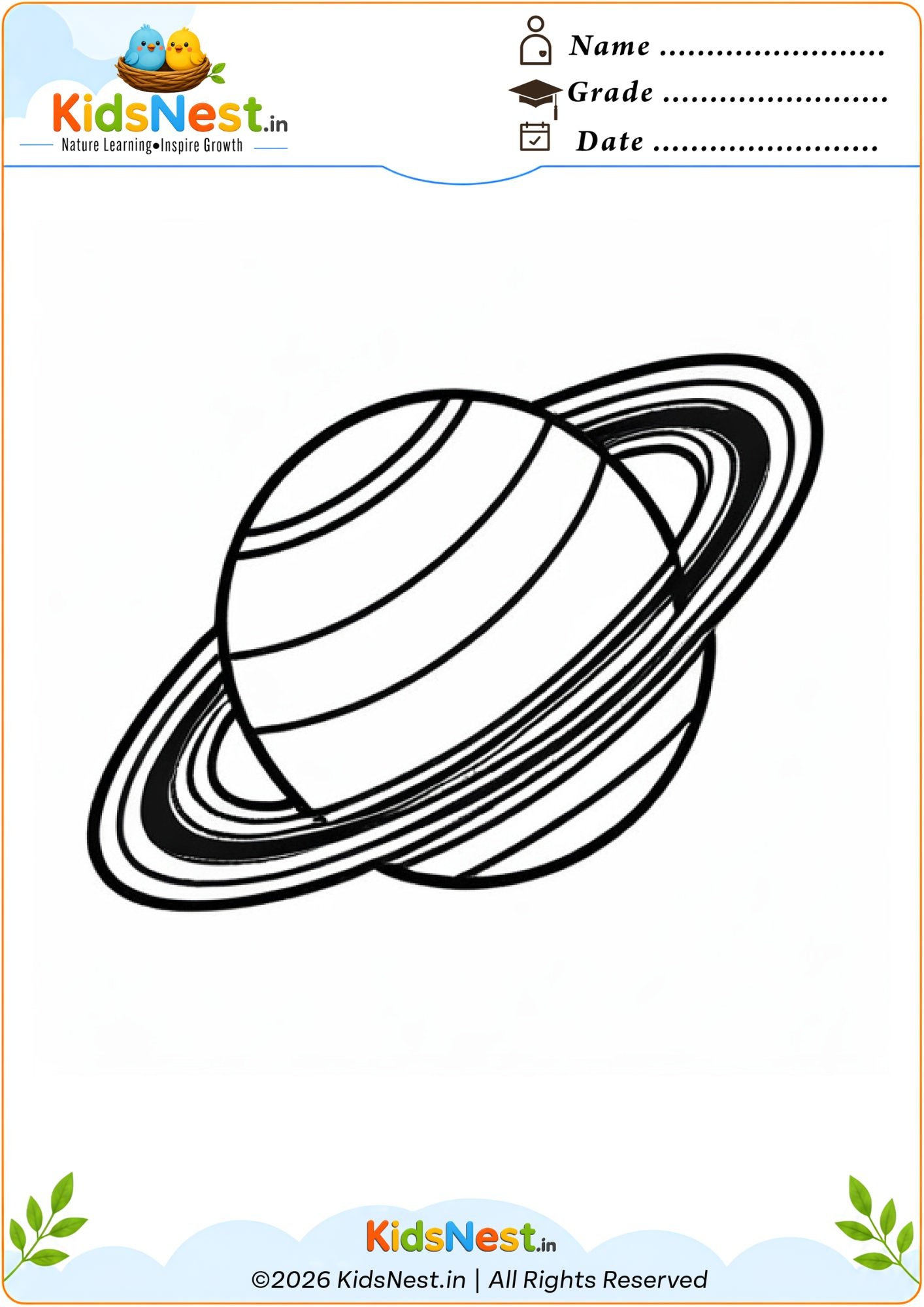 Saturn Planet Coloring Worksheet for Kids | Free Printable
