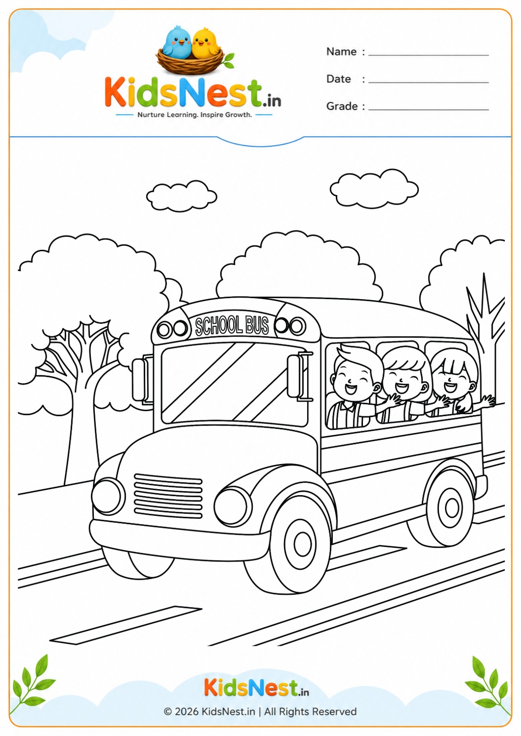 Free Printable School Bus Coloring Page for Kids | PDF