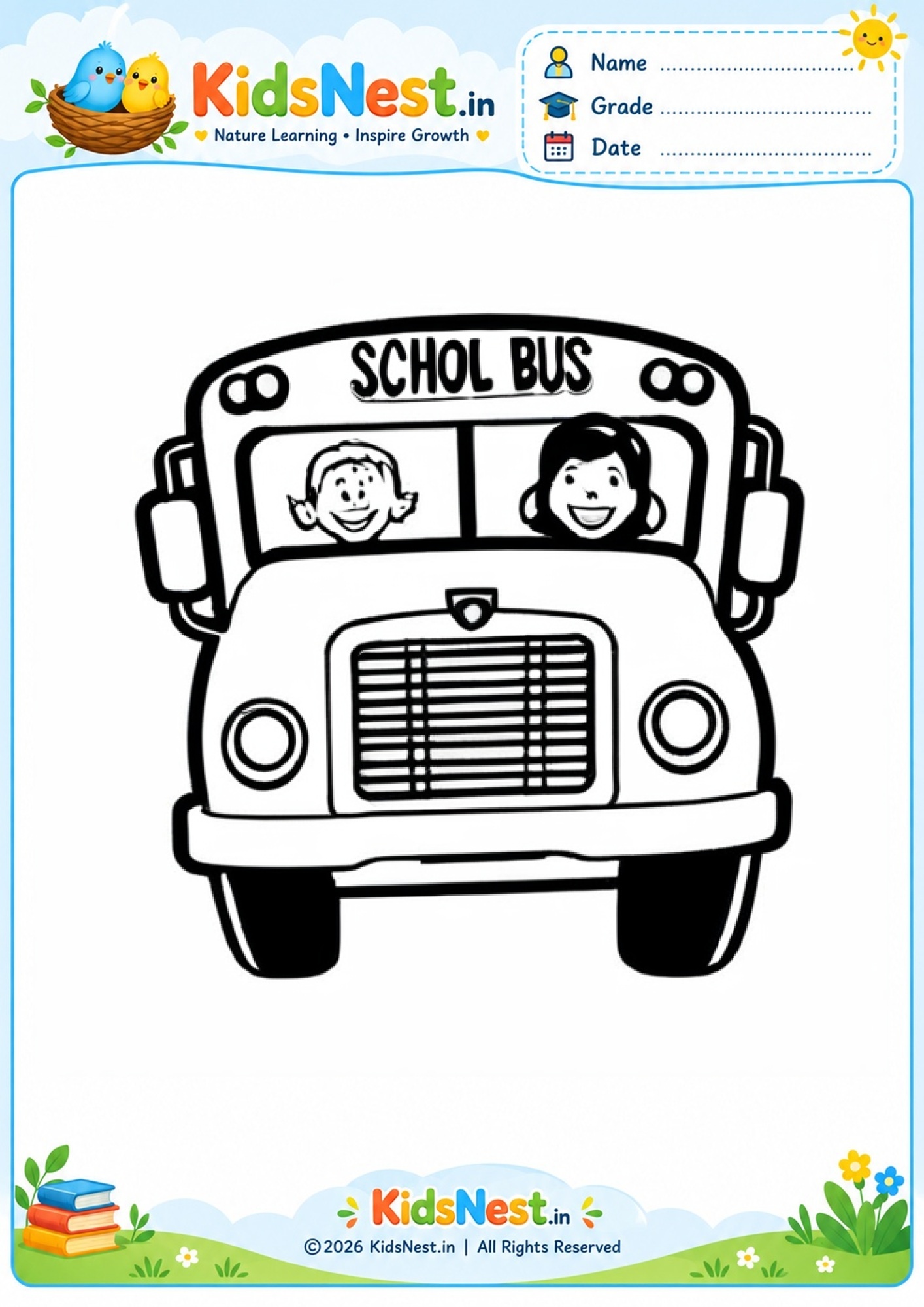 Printable School Bus Coloring Page for Kids | Free PDF