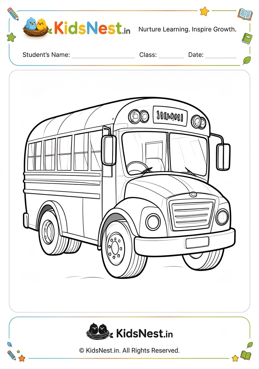 Free School Bus Coloring Worksheet for Kids | Printable PDF