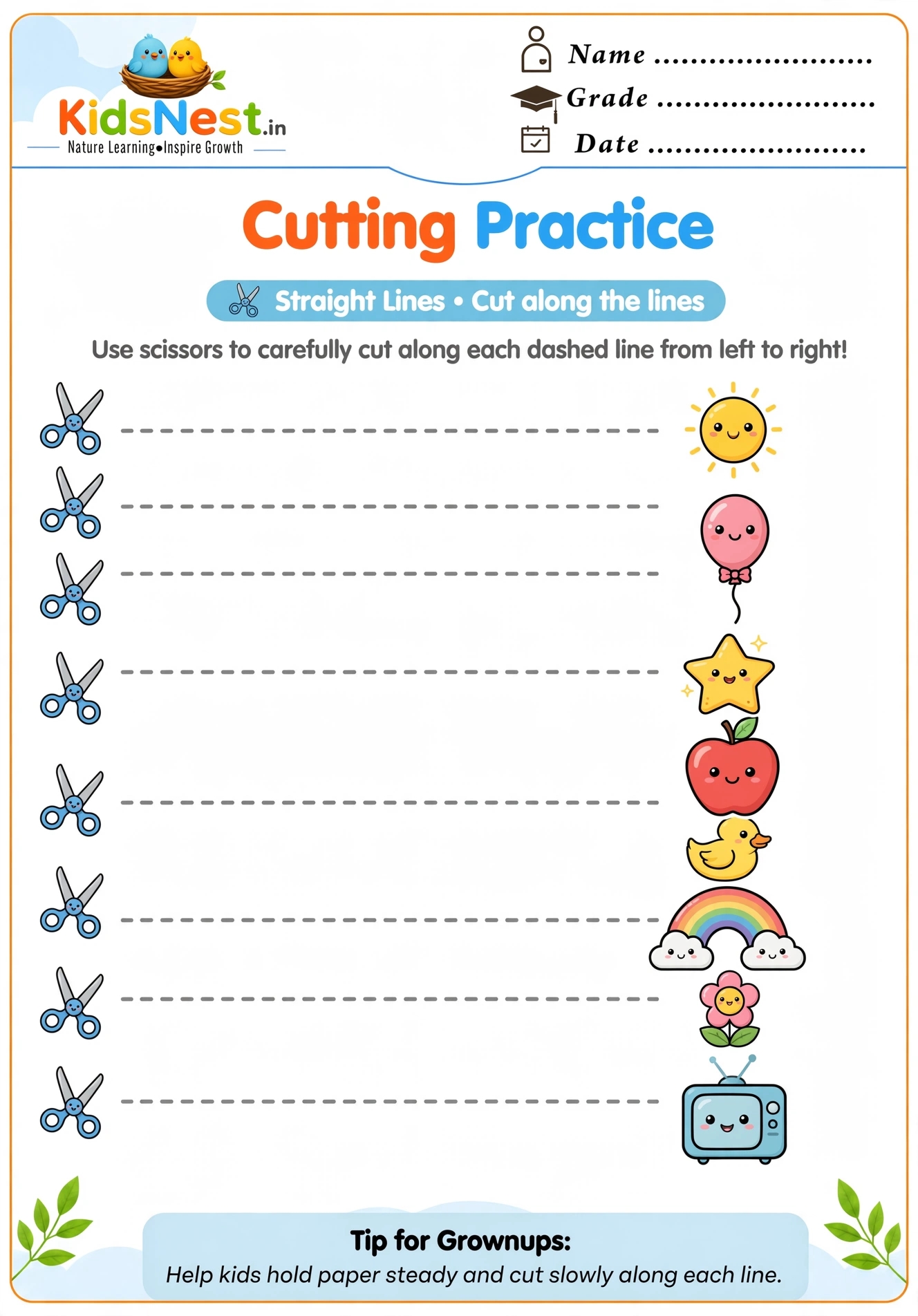 Scissors Skills Worksheet for Kids | Printable Cutting Practice