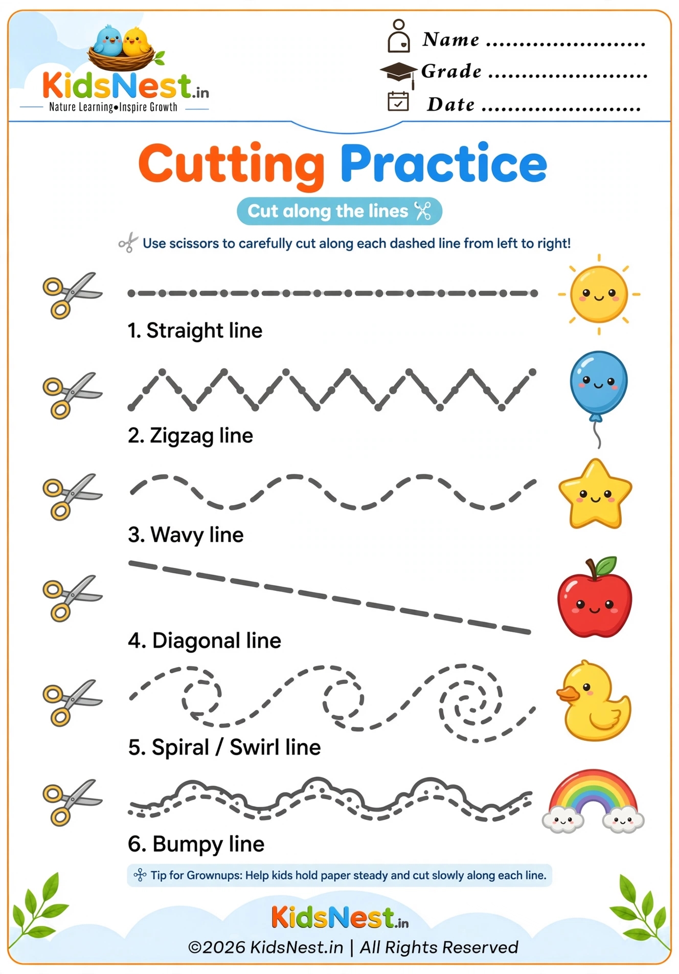 Scissors Skills Worksheet for Kids | Printable Cutting Practice