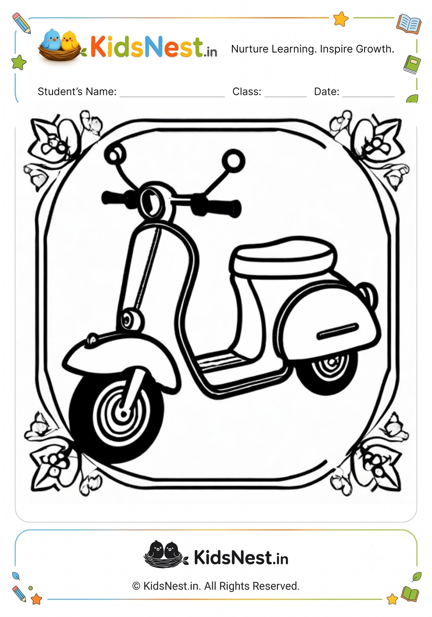 Scooter Coloring Page for Kids | Printable PDF Activity