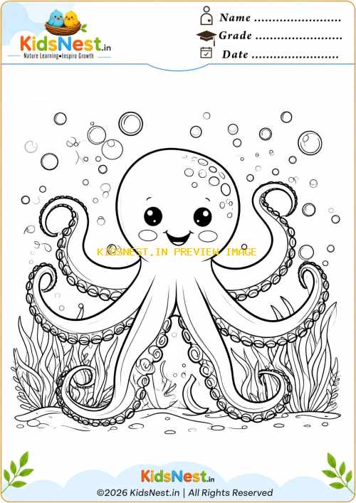 Cute Octopus Coloring Page for Kids | Printable Sea Animal Art