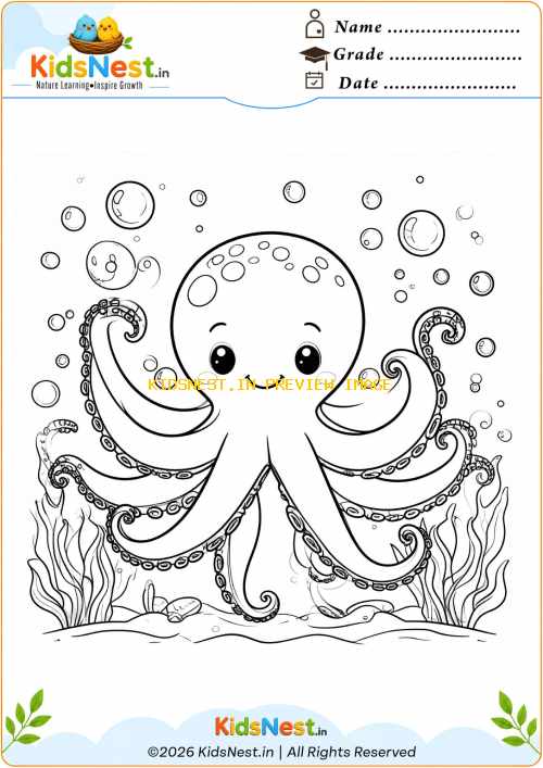Cute Octopus Coloring Page for Kids | Printable Sea Animal Art