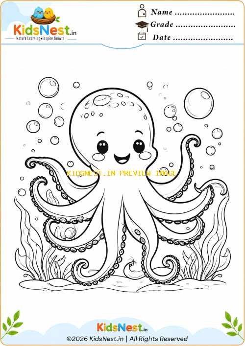 Cute Octopus Coloring Page for Kids | Printable Sea Animal Art