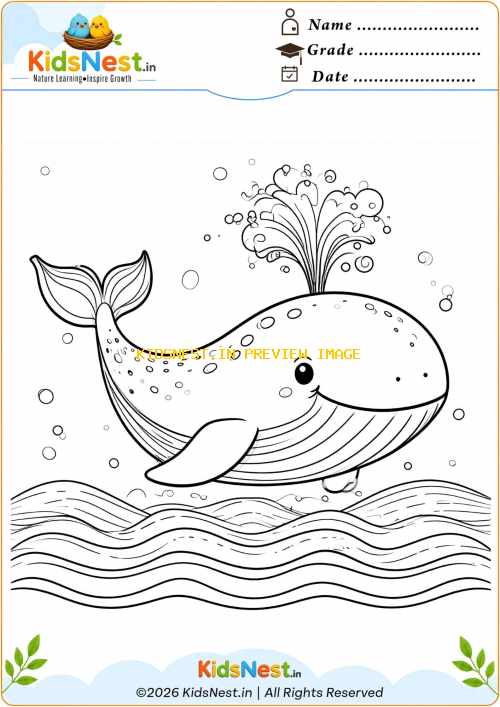 Cute Whale Coloring Page for Kids | Printable Sea Animal Activity