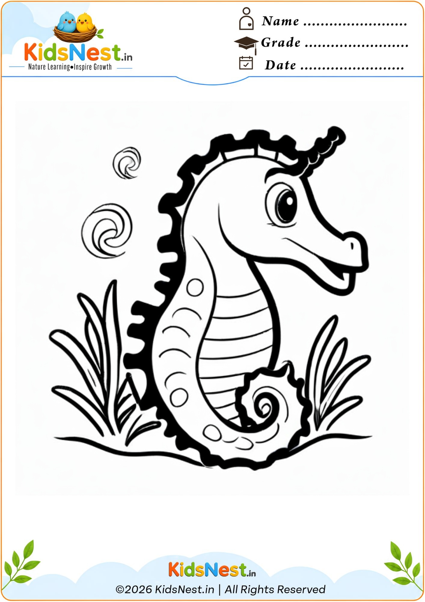 Free Seahorse Coloring Page for Kids | Educational Printables