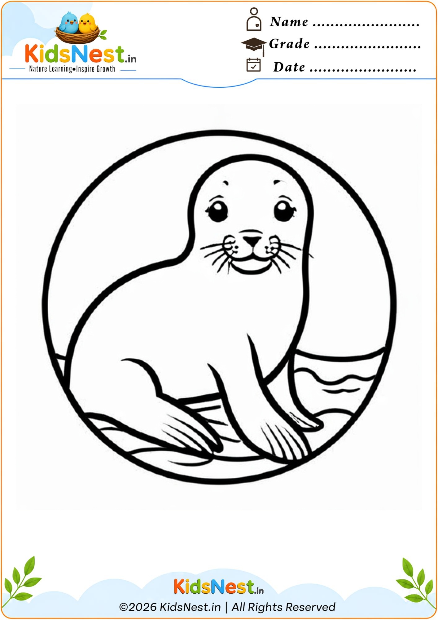 Free Seal Coloring Worksheet for Kids | Printable PDF
