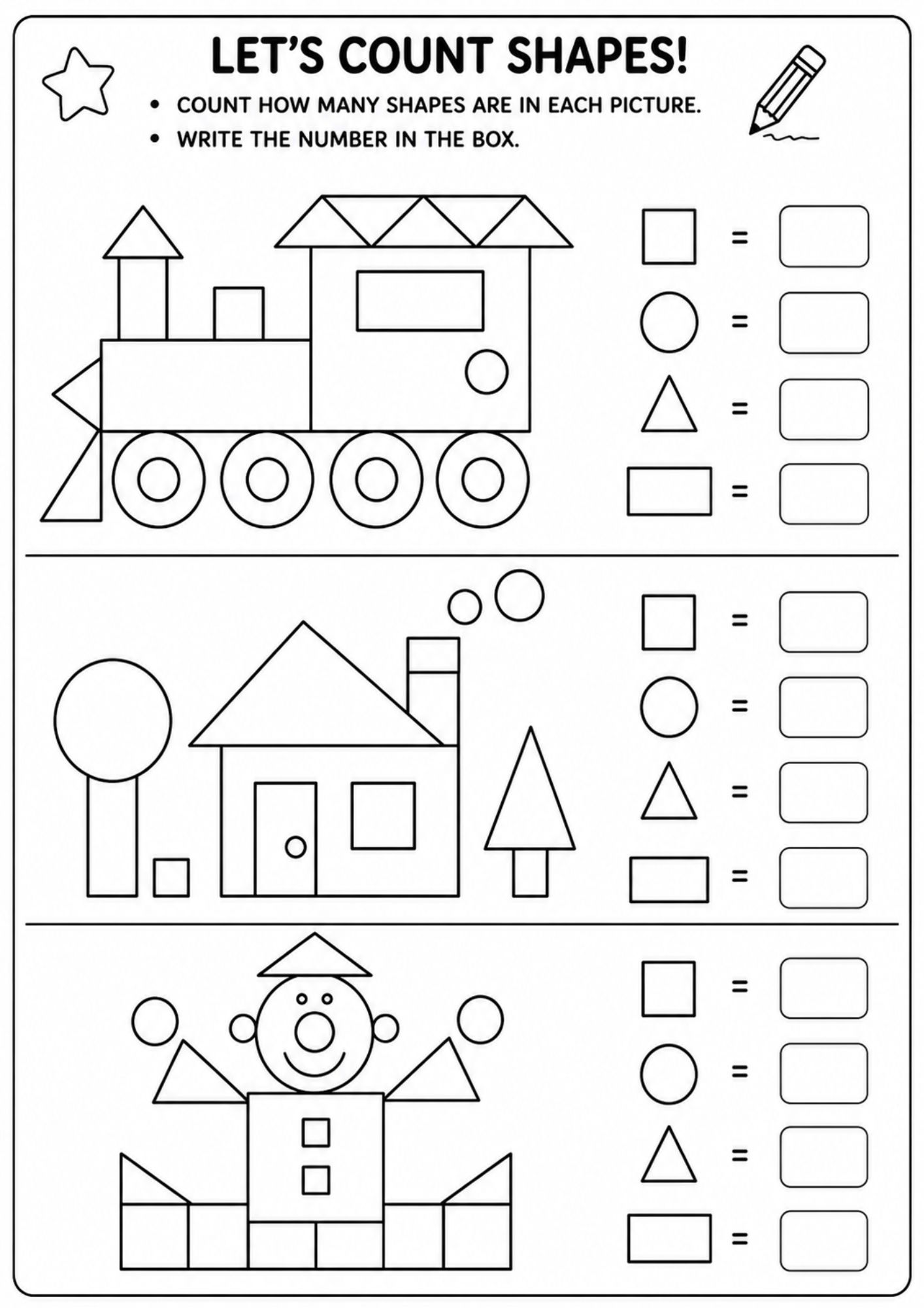 Shape Activity Worksheets: Count & Identify Geometric Shapes