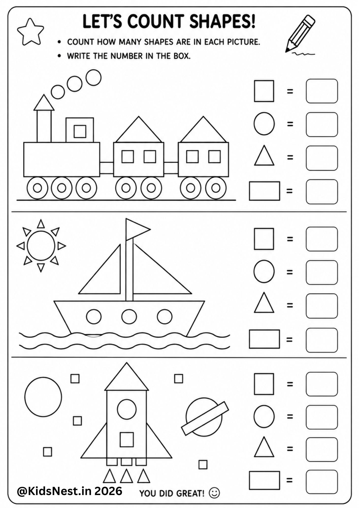 Count the Shapes Worksheets - Free Printable Activities for Kids