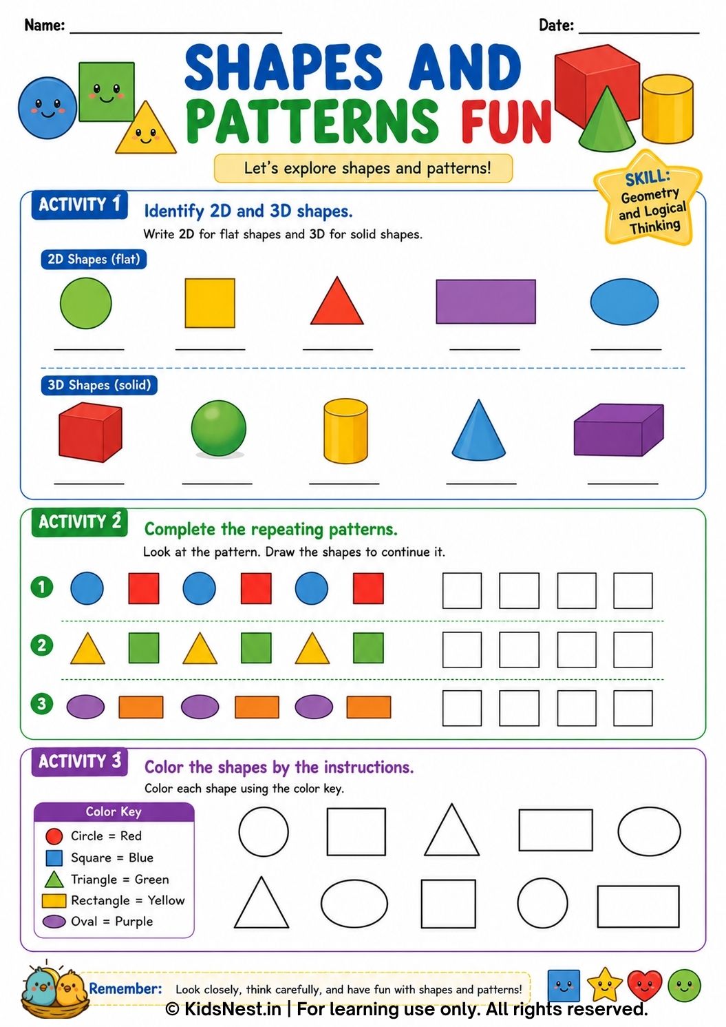 Shapes and Patterns Worksheets for Kids | Printable PDF