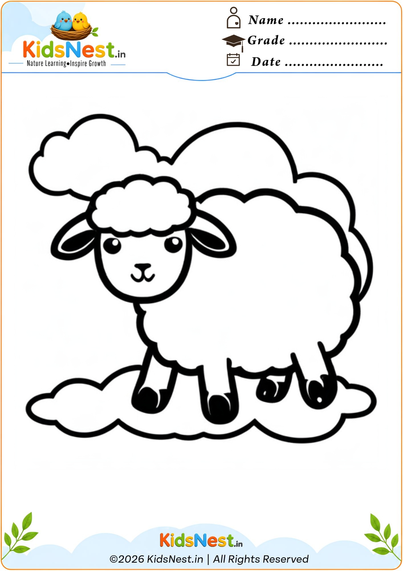 Free Printable Sheep Coloring Worksheet for Kids