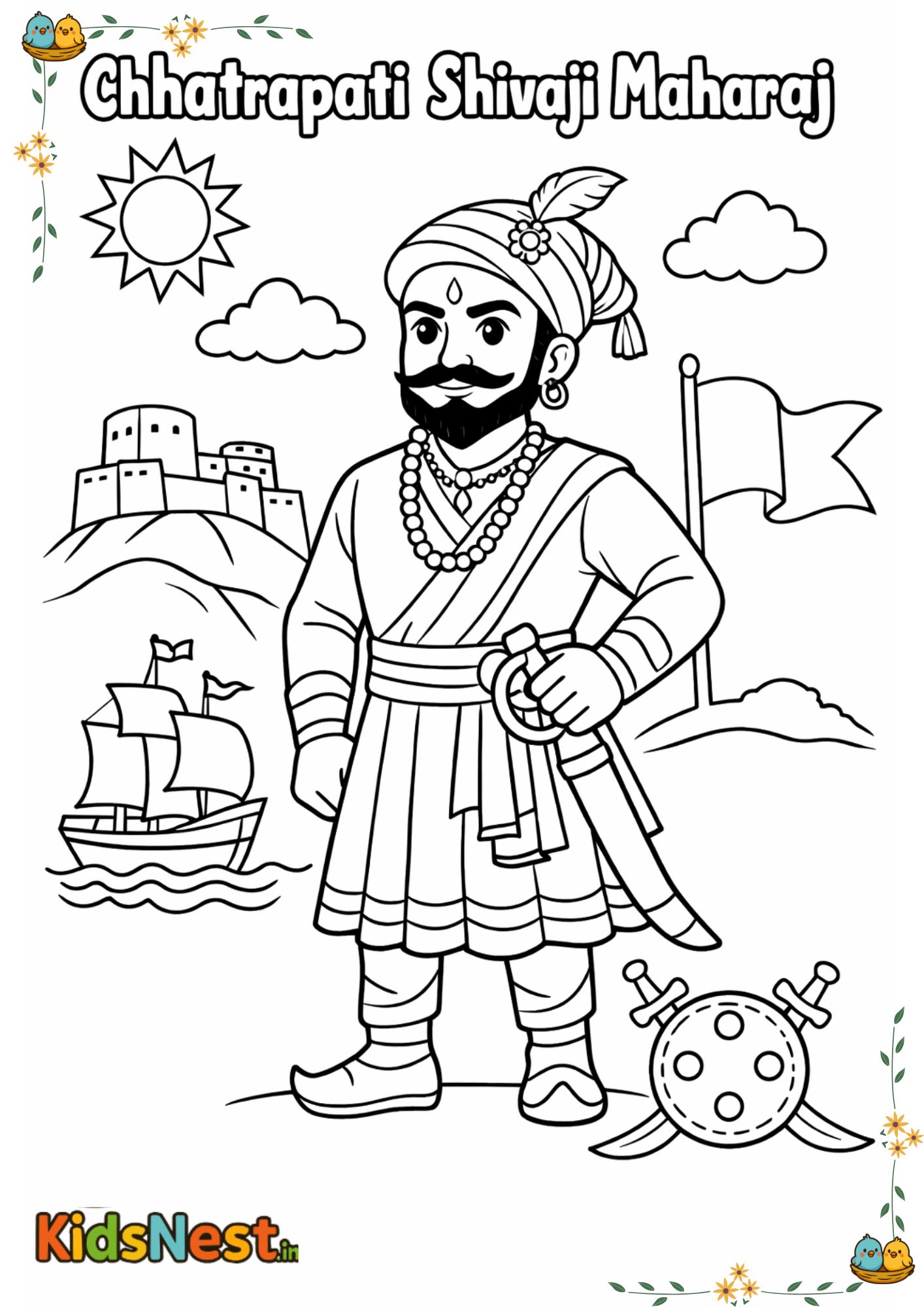 Free Printable Shivaji Maharaj Colouring Page for Kids