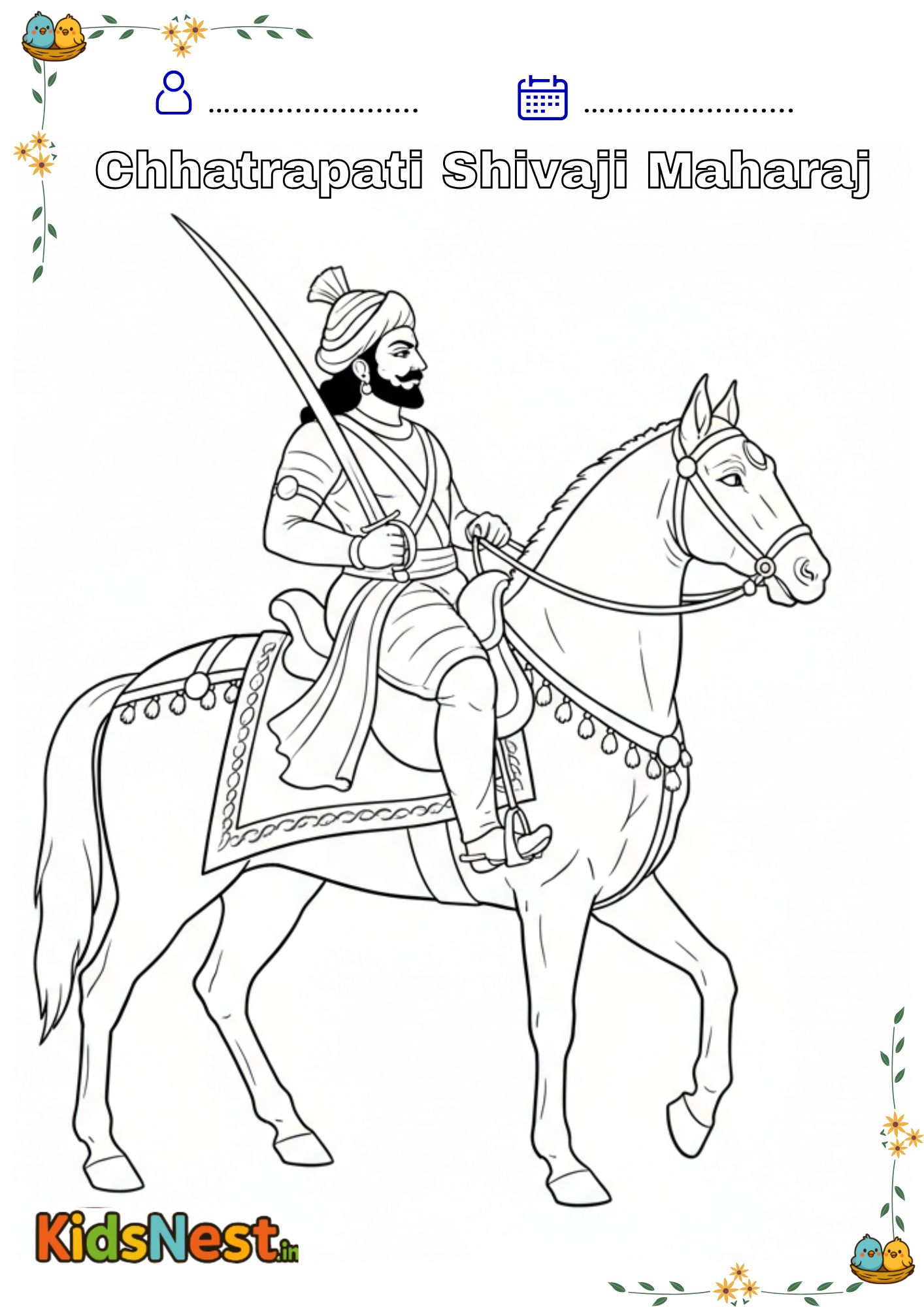 Shivaji Maharaj Coloring Page for Kids - Printable Fun