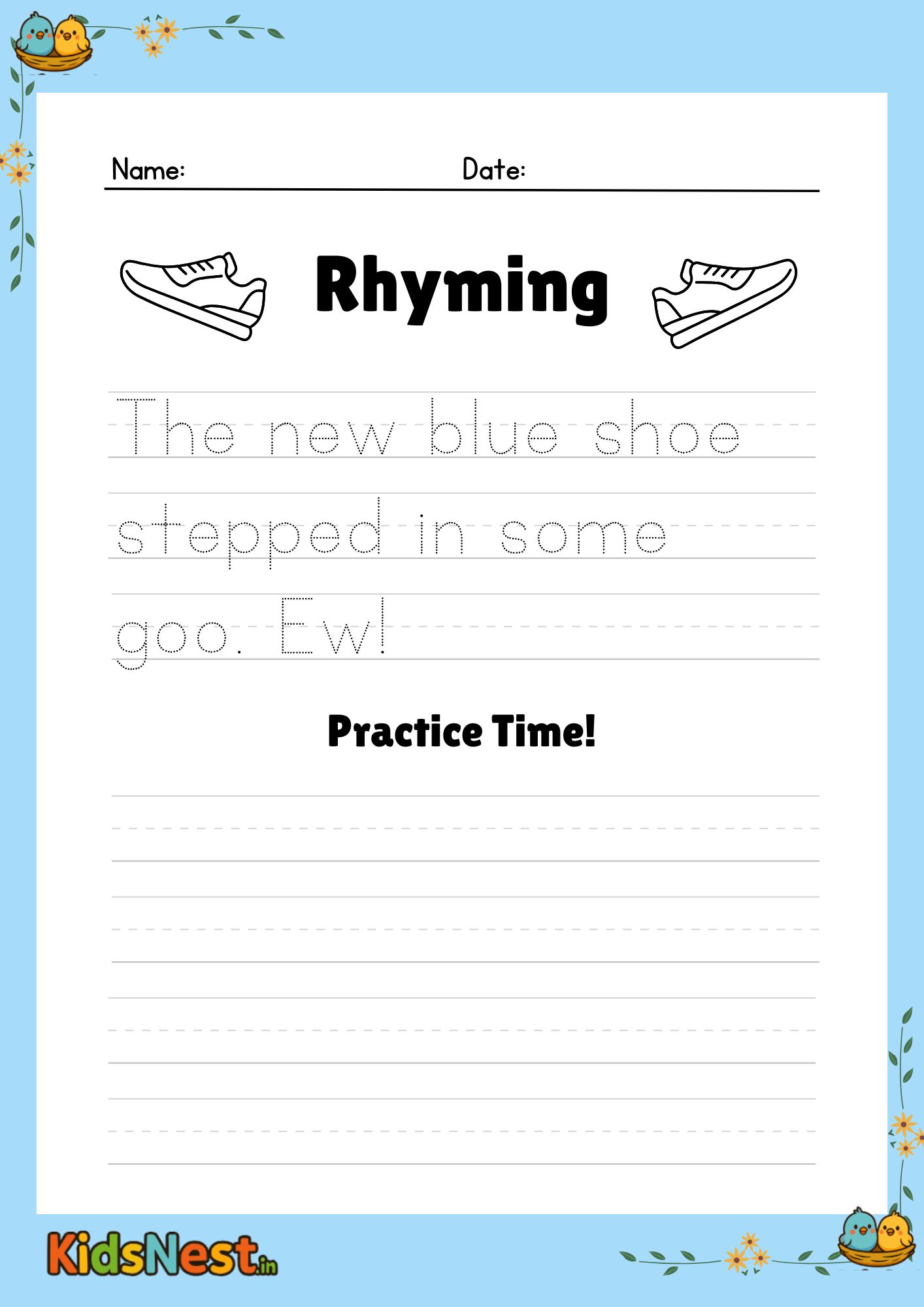 Printable Rhyming Sentences: Shoes Writing Practice for Kids