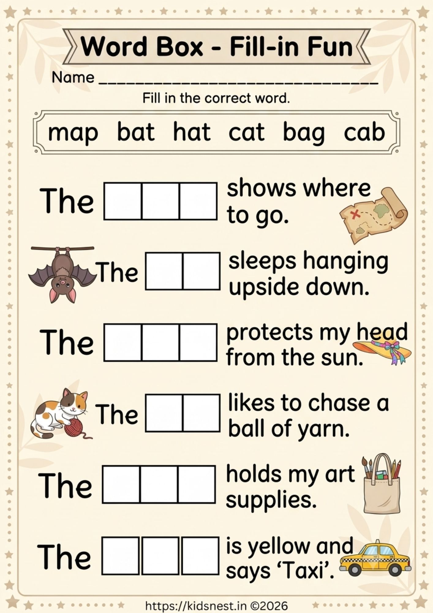 Short A CVC Words Box Fill-in Worksheet | Printable Phonics