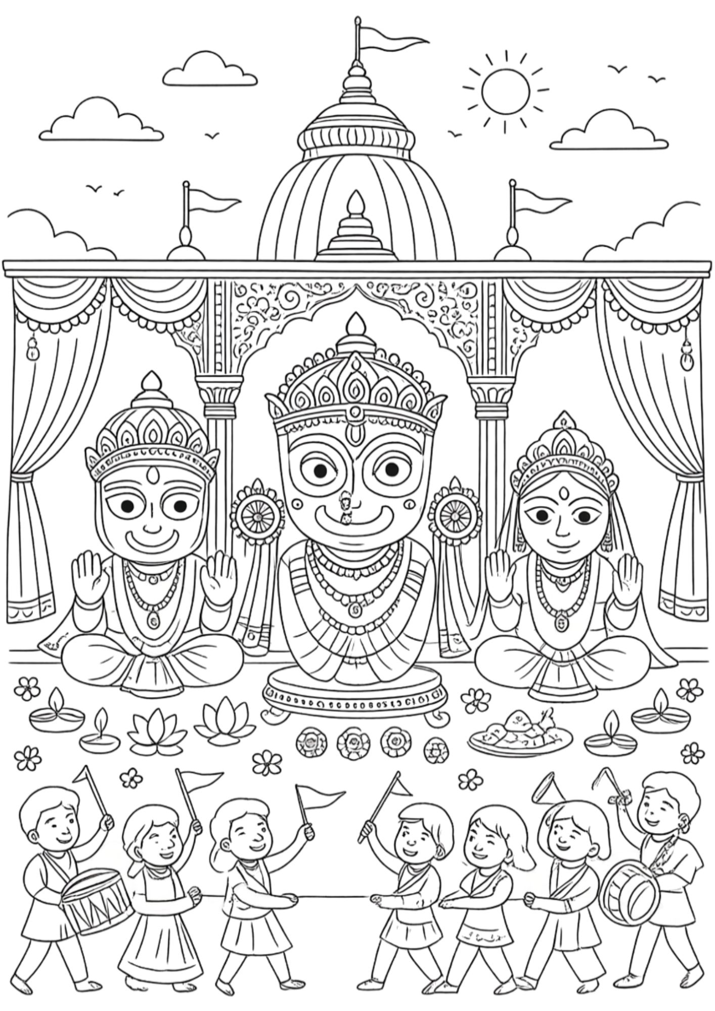 Shri Jagannath Colouring Page for Kids | Free Printable PDF