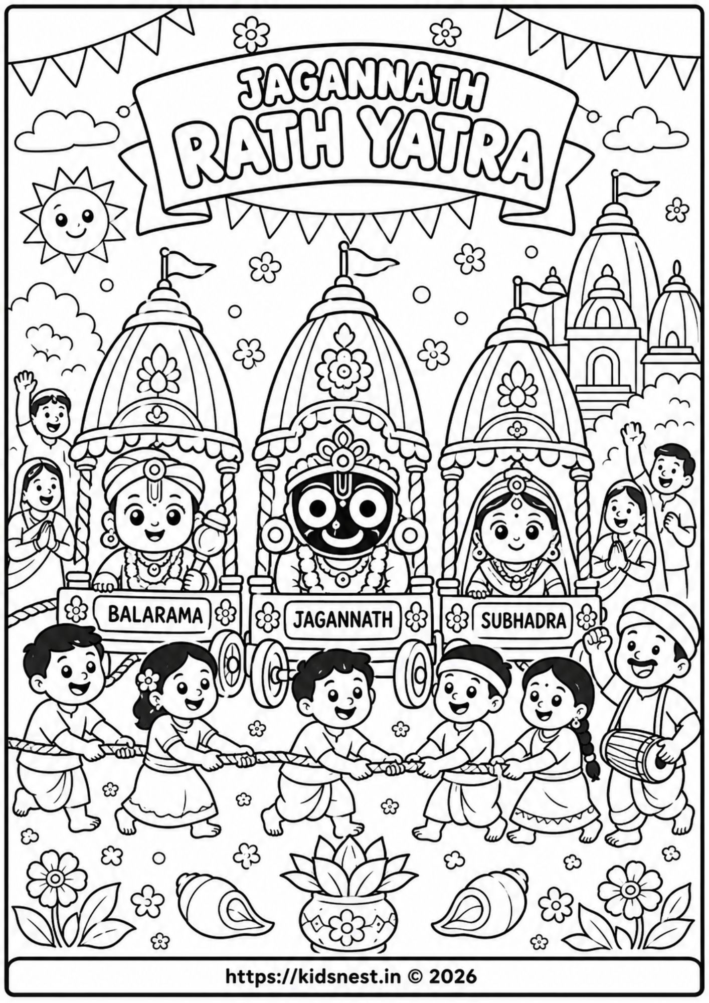 Shri Jagannath Rath Yatra Colouring Page for Kids | Printable