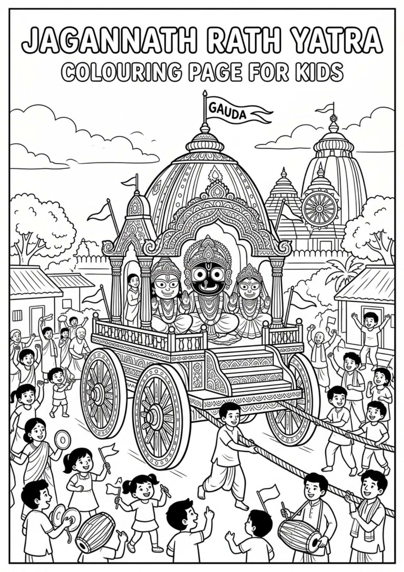 Shri Jagannath Rath Yatra Colouring Page for Kids | Printable