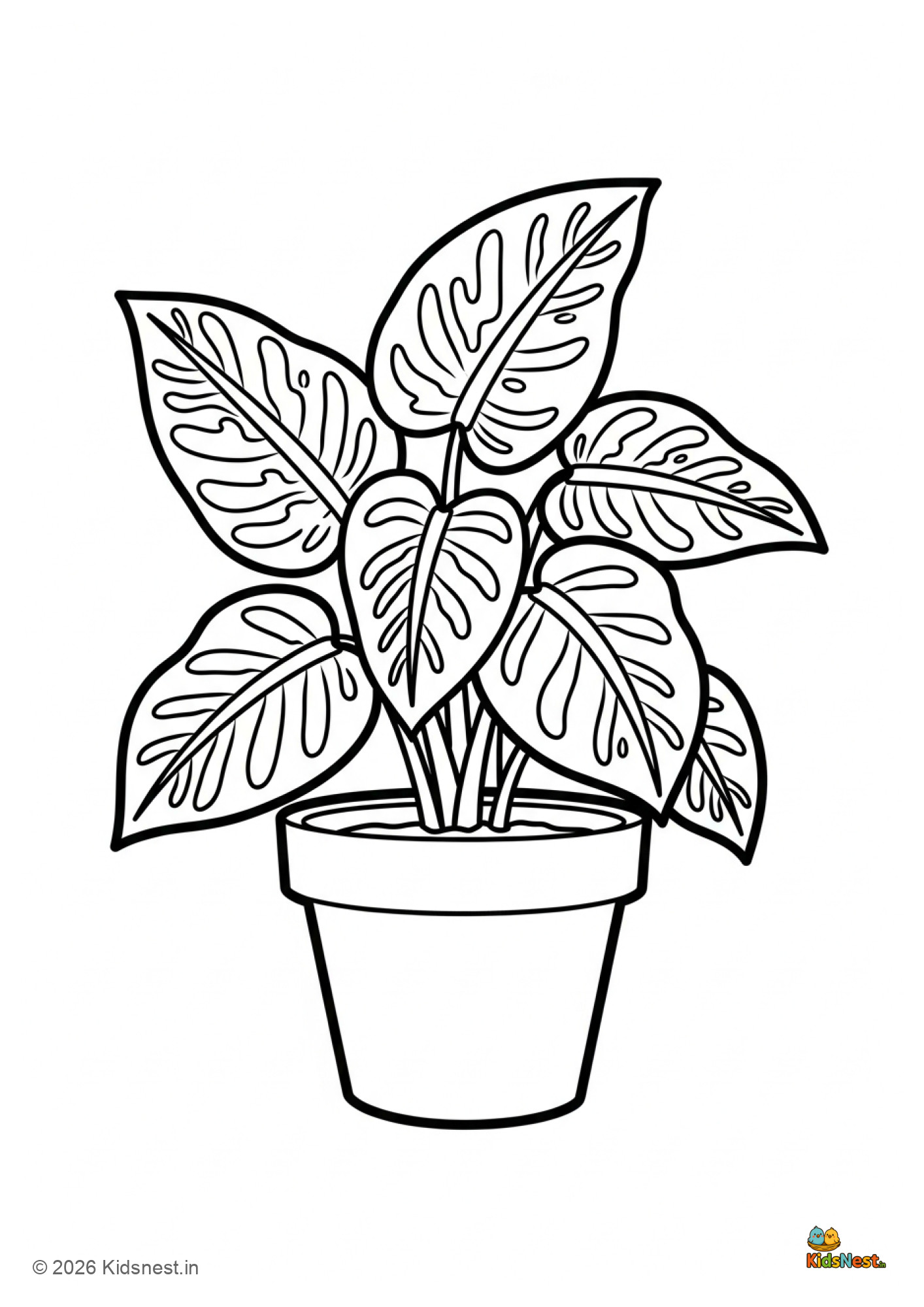 Simple Dieffenbachia Plant Coloring Page for Kids | Printable