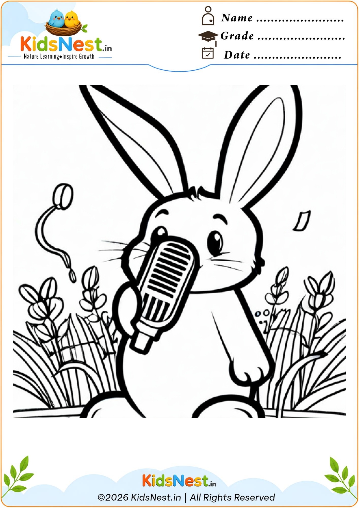 Singing Bunny Coloring Worksheet for Kids | Free Printable