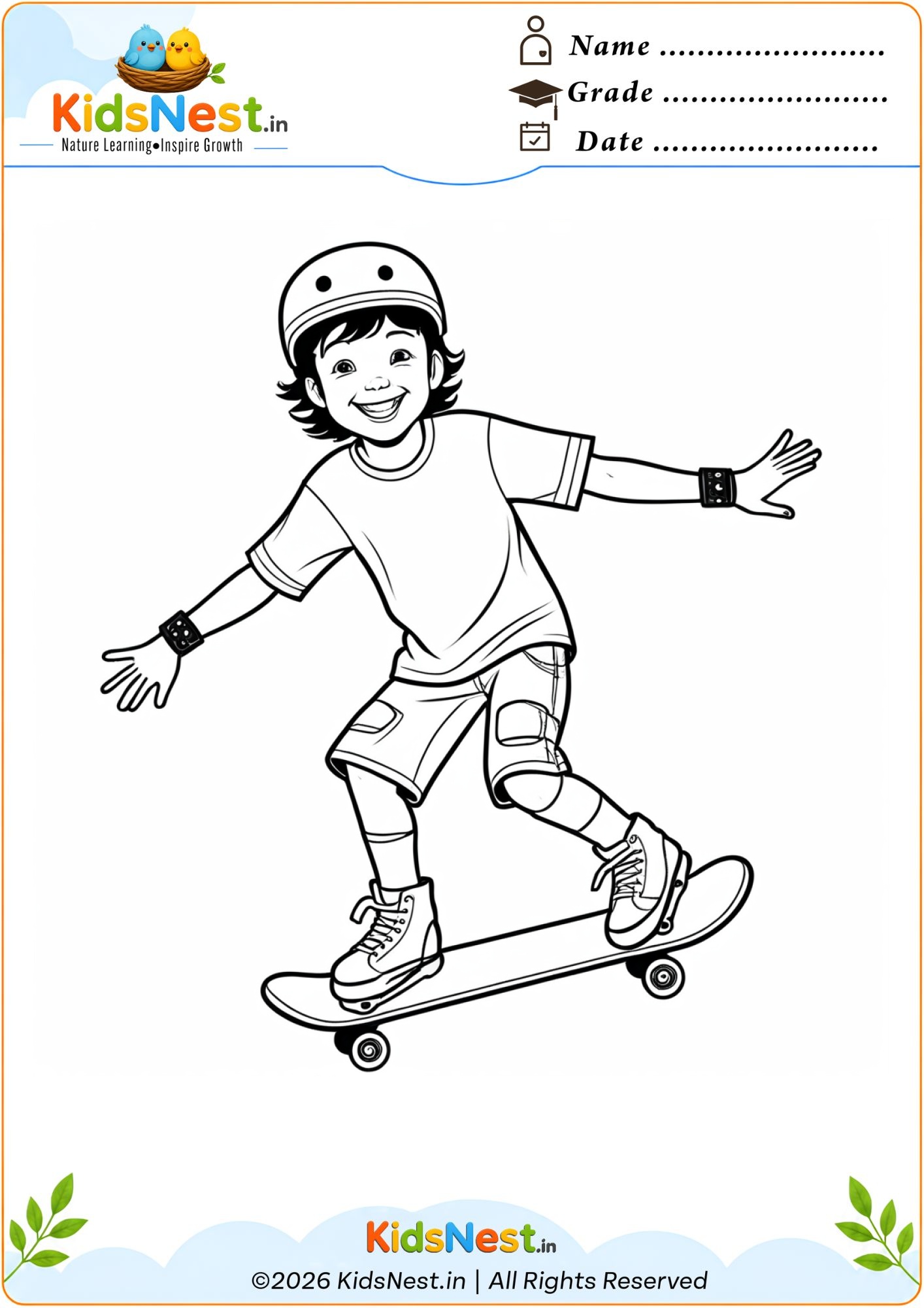 Skateboarding Boy Coloring Page for Kids | Printable PDF