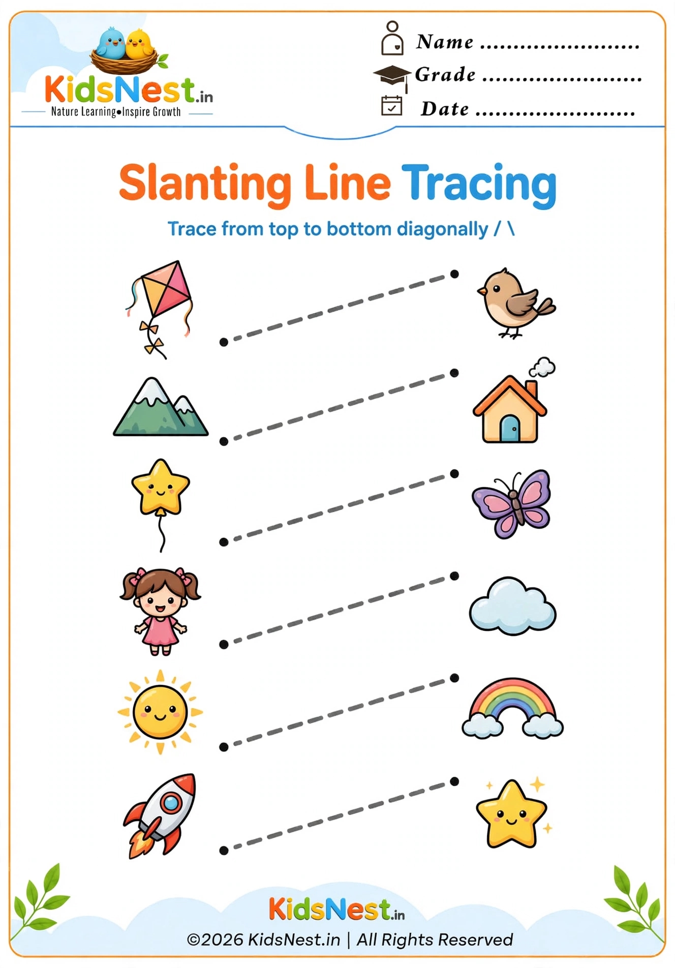 Slanting Line Tracing Worksheet for Preschoolers | Free Printable