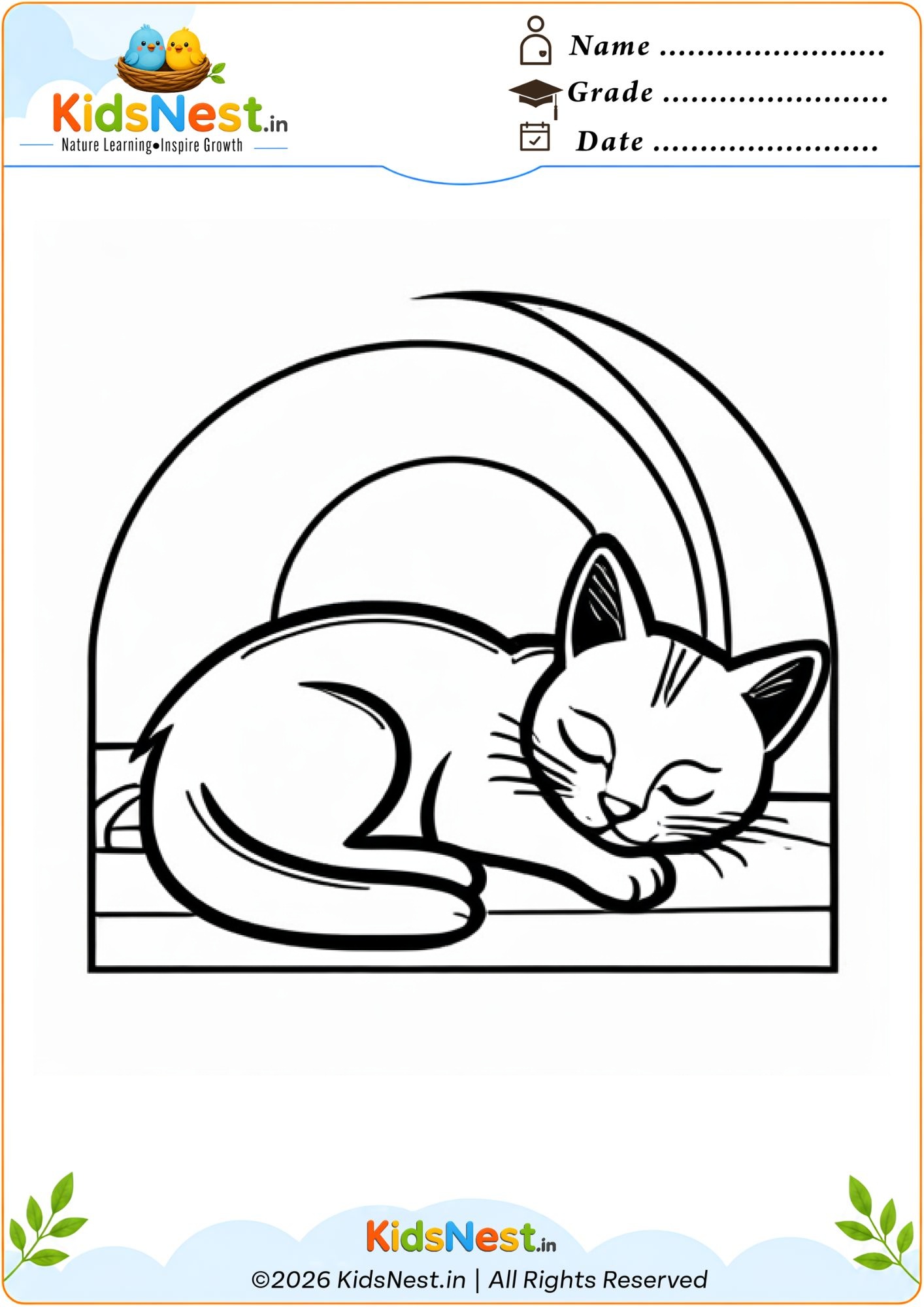 Sleeping Cat Coloring Worksheet | Free Printable for Kids