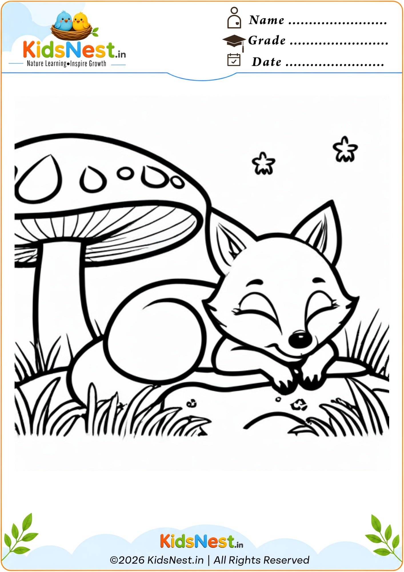 Sleeping Fox Coloring Page for Kids | Free Printable PDF