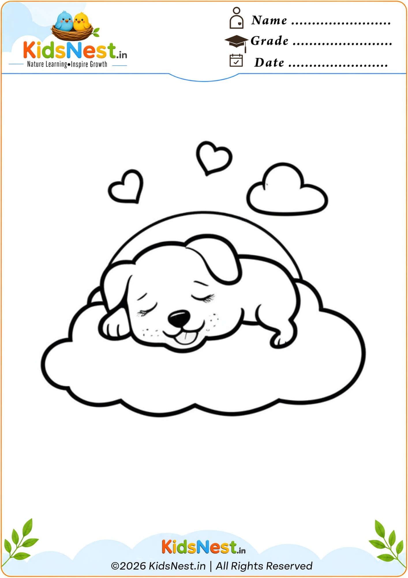Sleeping Puppy on Cloud Coloring Page | Free Printable for Kids
