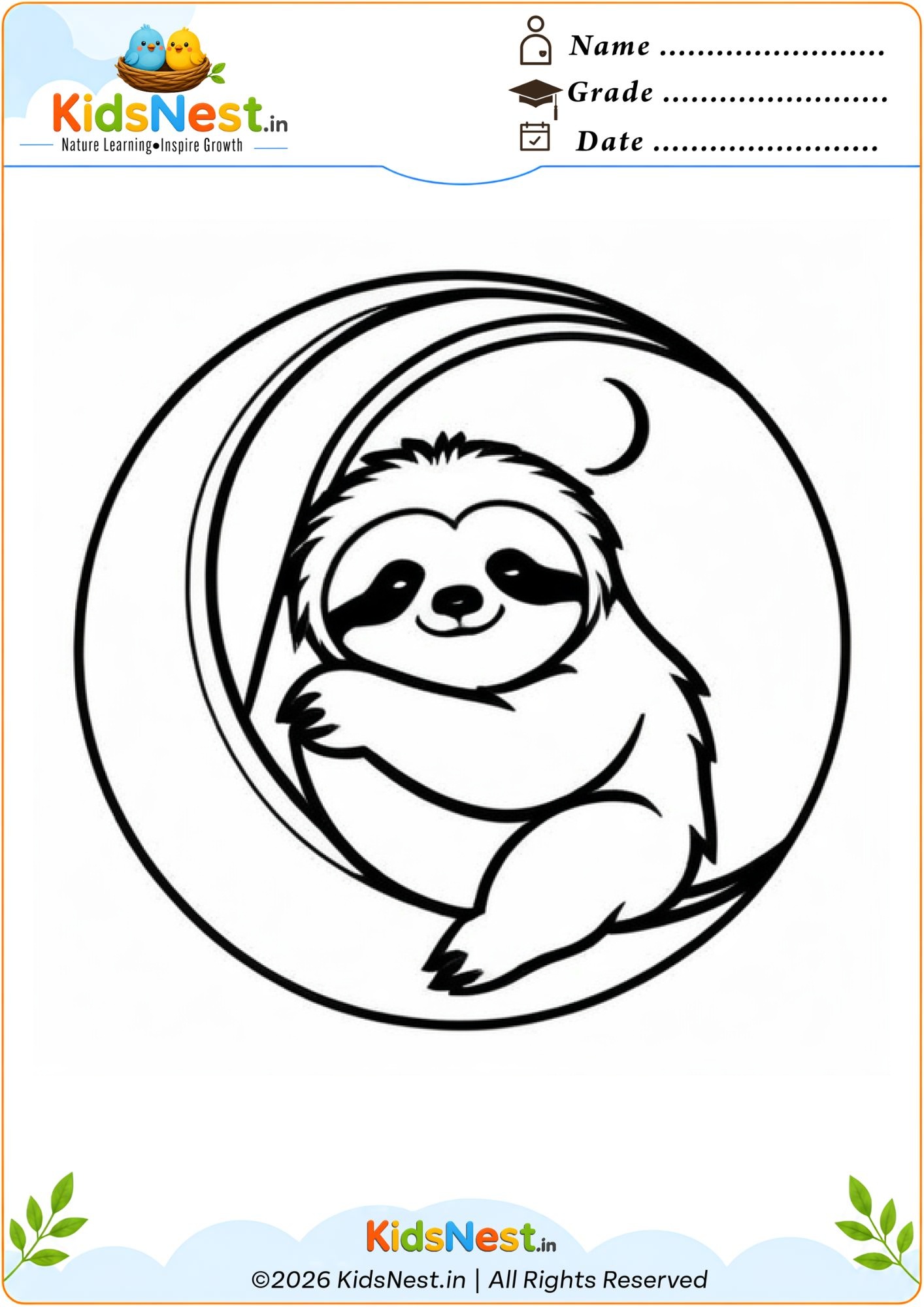 Free Sloth Coloring Page for Kids | Printable Activity Sheet