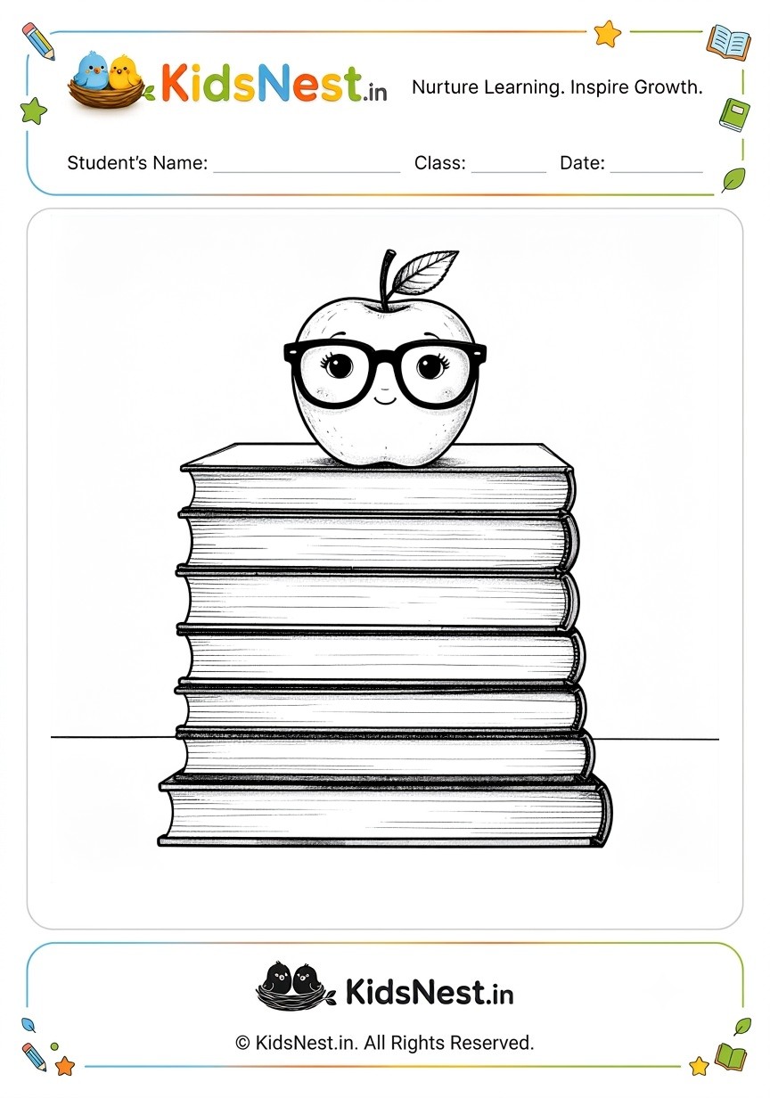 Smart Apple on Books Coloring Page | Printable for Kids
