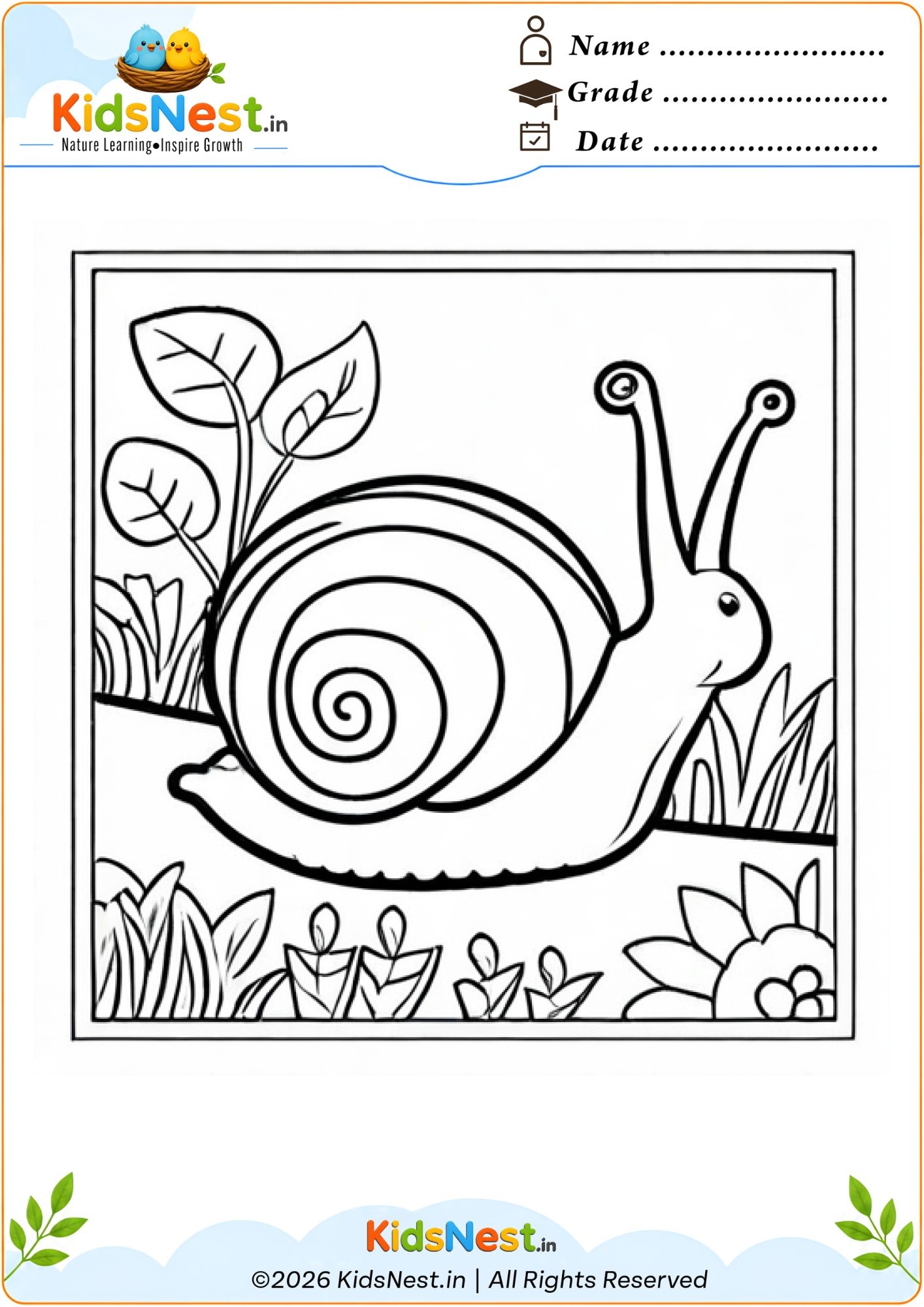 Free Printable Snail Coloring Page for Kids | Educational Fun