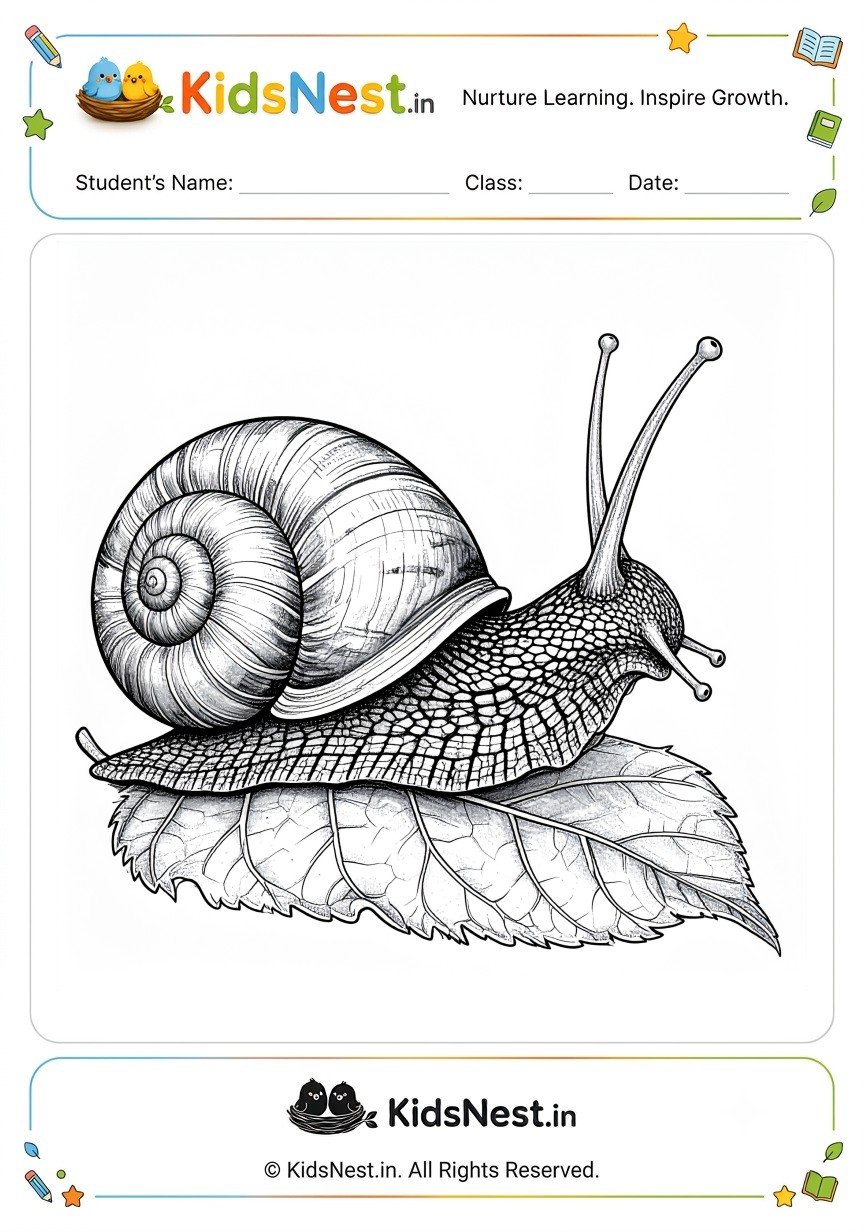 Snail on a Leaf Coloring Page | Free Printable for Kids