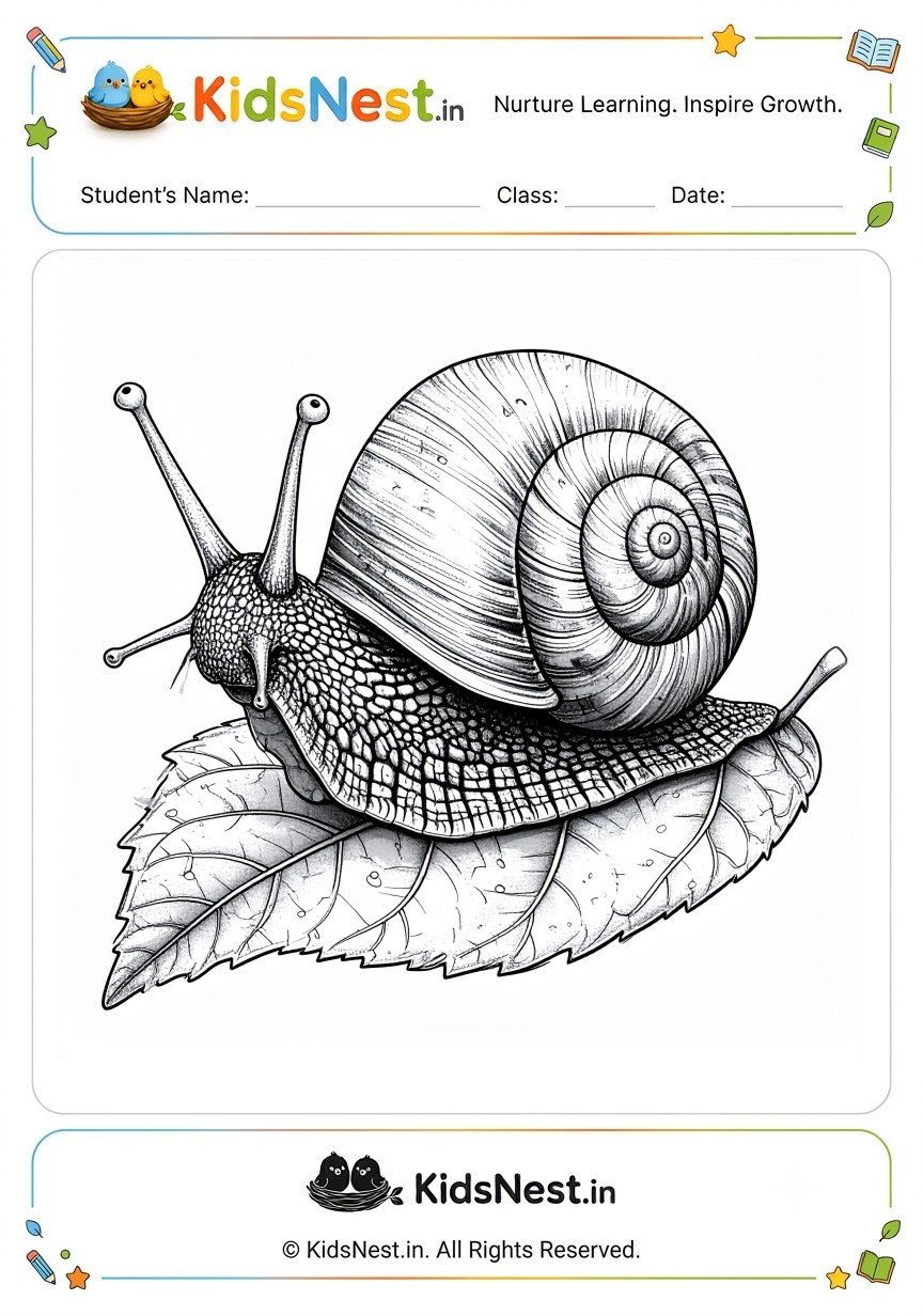 Snail on a Leaf Coloring Page | Free Printable for Kids