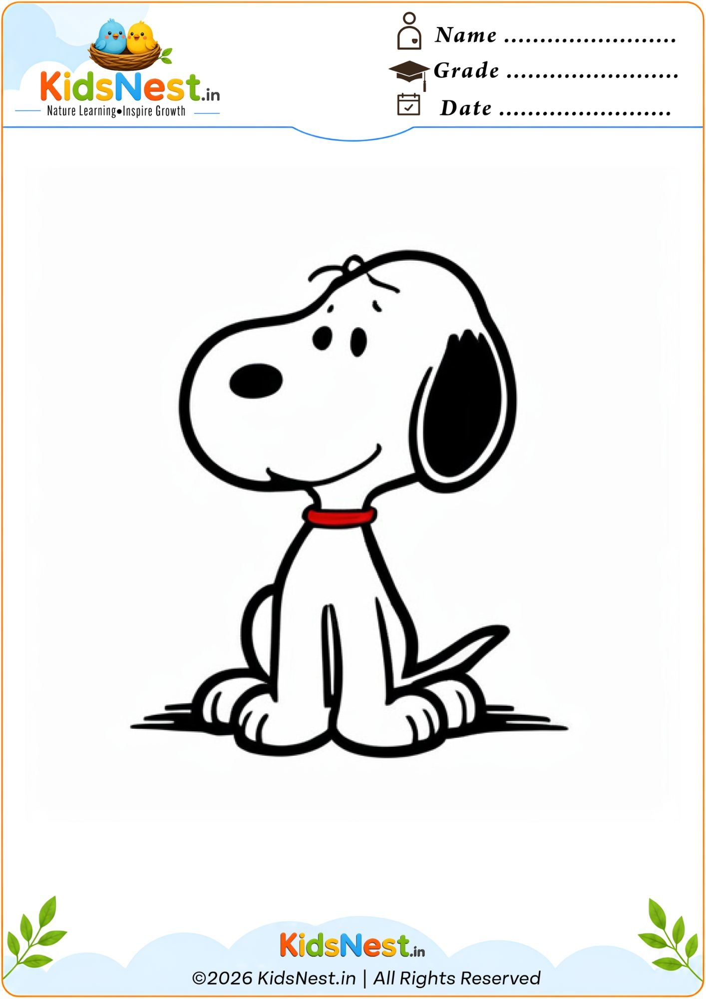 Snoopy Dog Coloring Page for Kids | Free Printable PDF