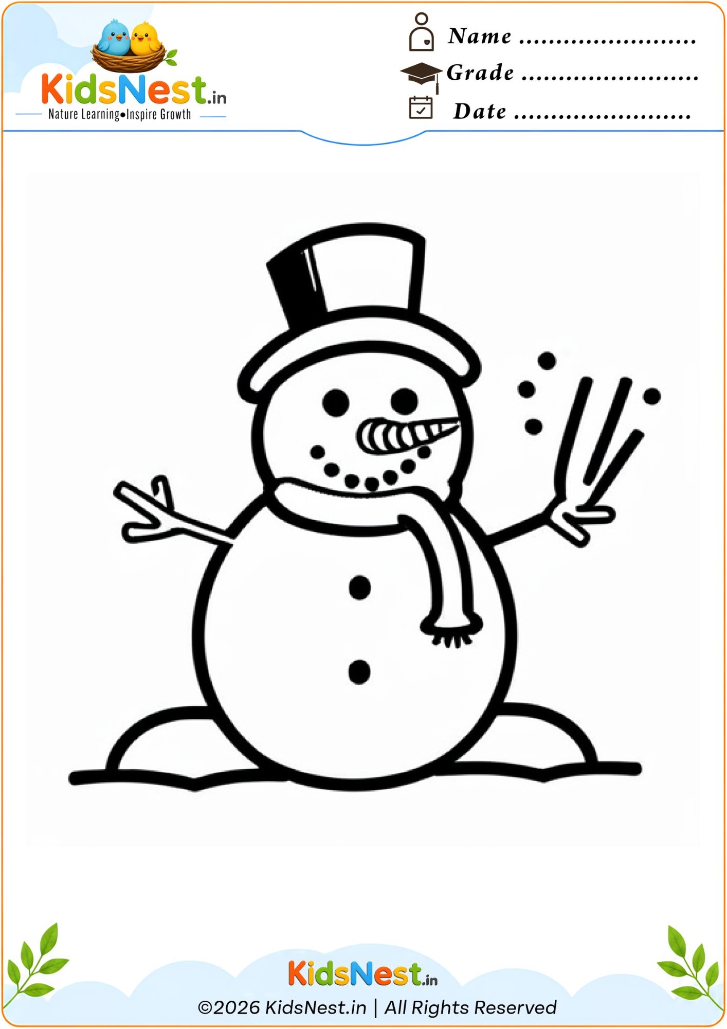 Snowman Coloring Worksheet | Free Printable for Kids